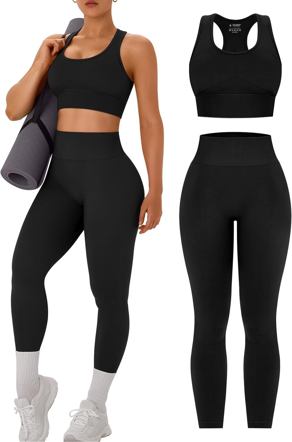 OLCHEE Womens Workout Sets 2 Piece – Acid Wash Seamless Yoga Outfits High Waist Leggings Padded Racerback Sports Bra Gym Set