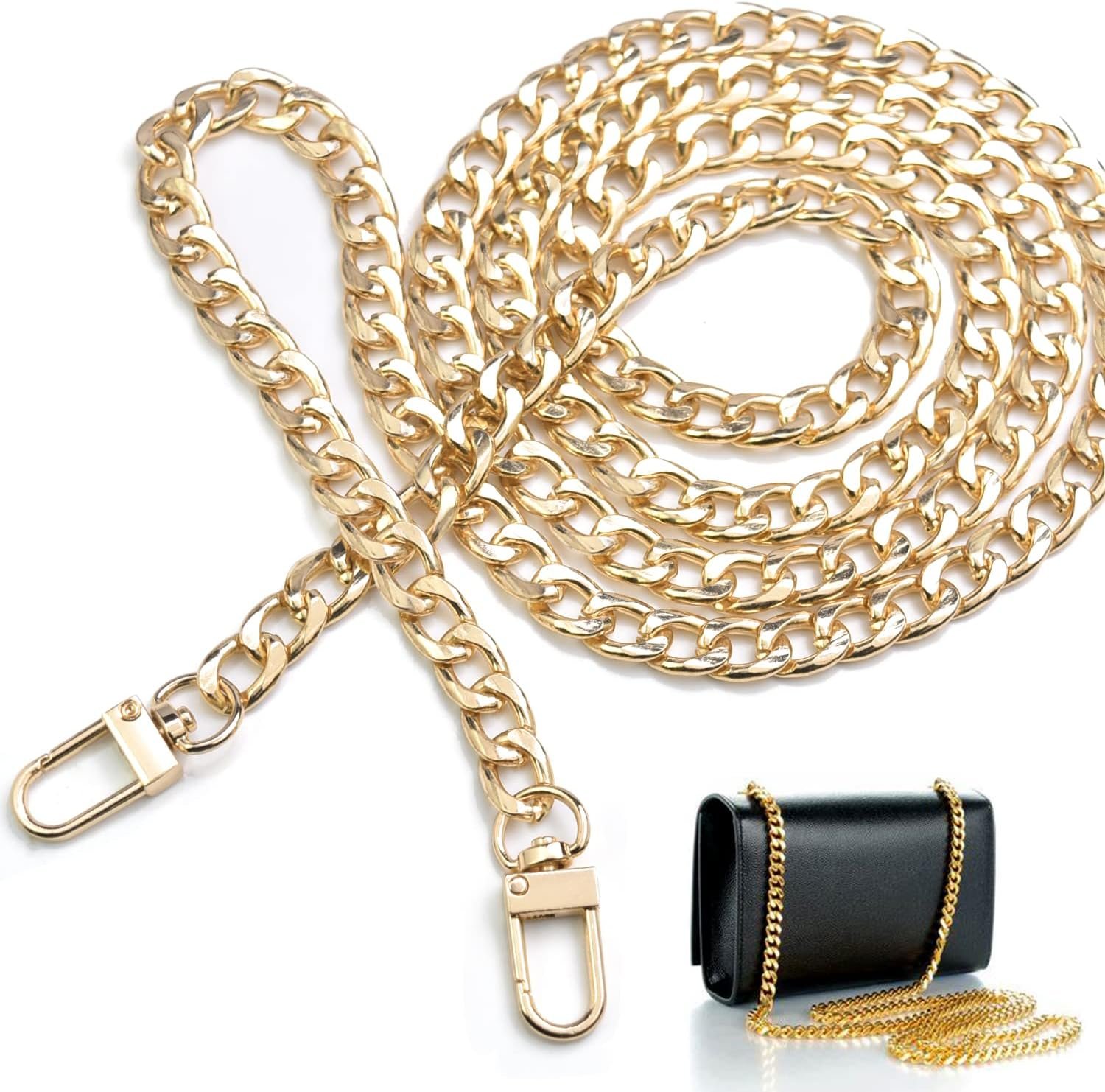 CooBigo 47″ Purse Chain Strap Metal Shoulder Crossbody Bag Chain with Metal Buckles, Flat Chain Strap for Purse Handbag