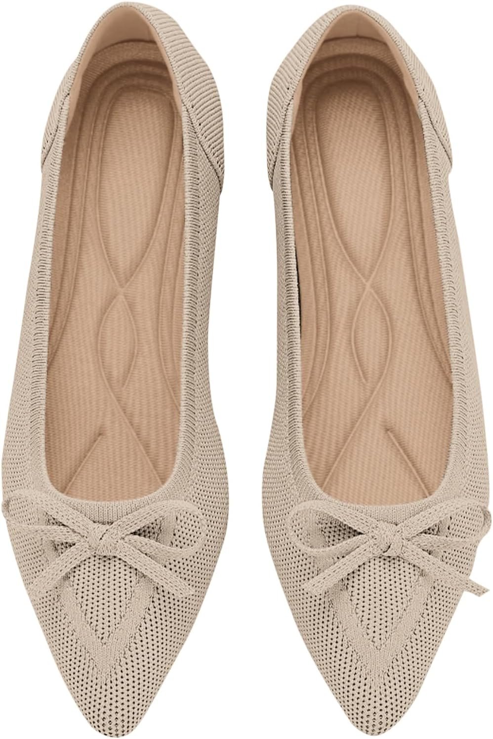 TINGRISE Women’s Flats Pointed Toe Bow Knit Ballet Shoes Comfortable Dressy Mesh Slip On Flat
