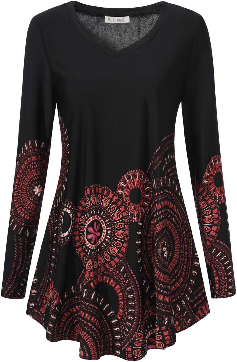 BAISHENGGT Women’s Casual Long Sleeve Tunic Tops for Leggings V-Neck Blouse T-Shirt