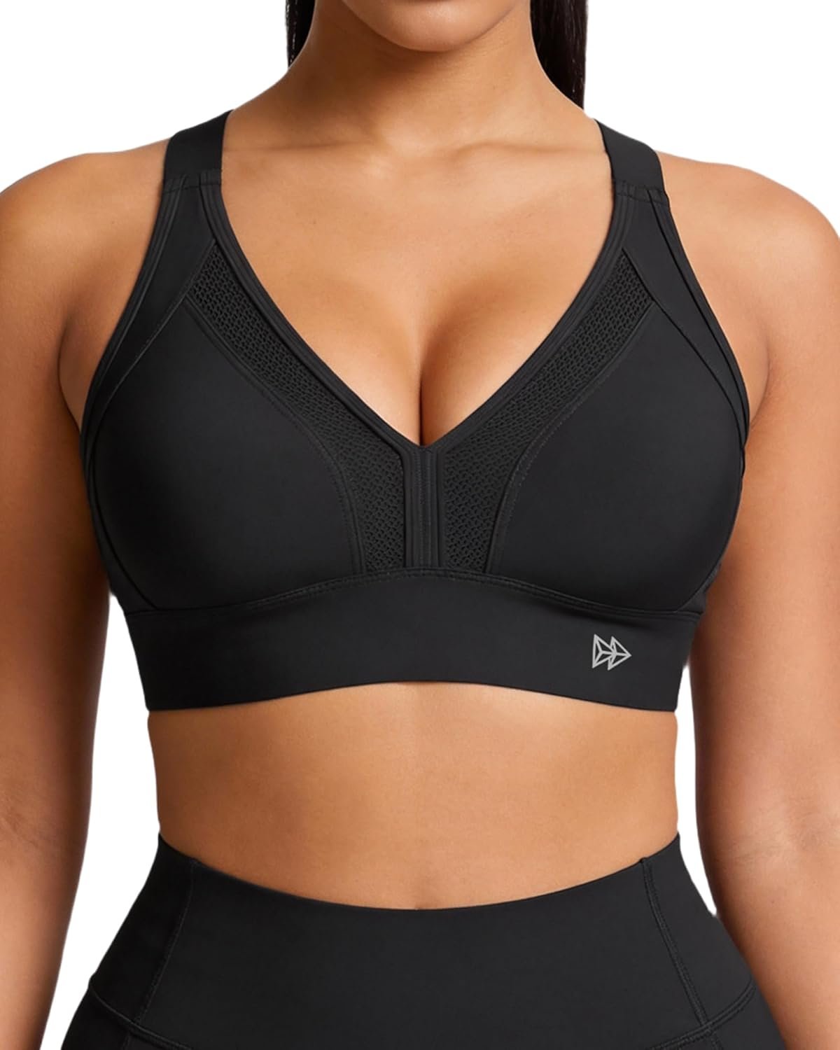 Yvette Sports Bras for Women High Impact Support, Sleek V-Neck with Adjustable Criss Cross Straps for Running&Workout