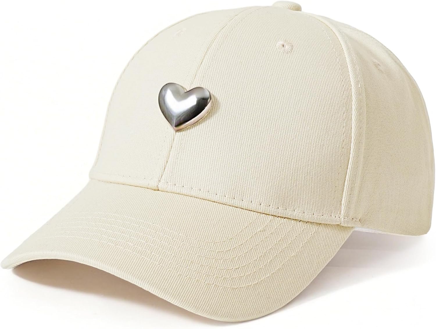 Jeasona Cotton Baseball Cap with 3D Metal Heart Accent – Adjustable, Chic & Minimalist Dad Hat for Hiking & Casual Wear