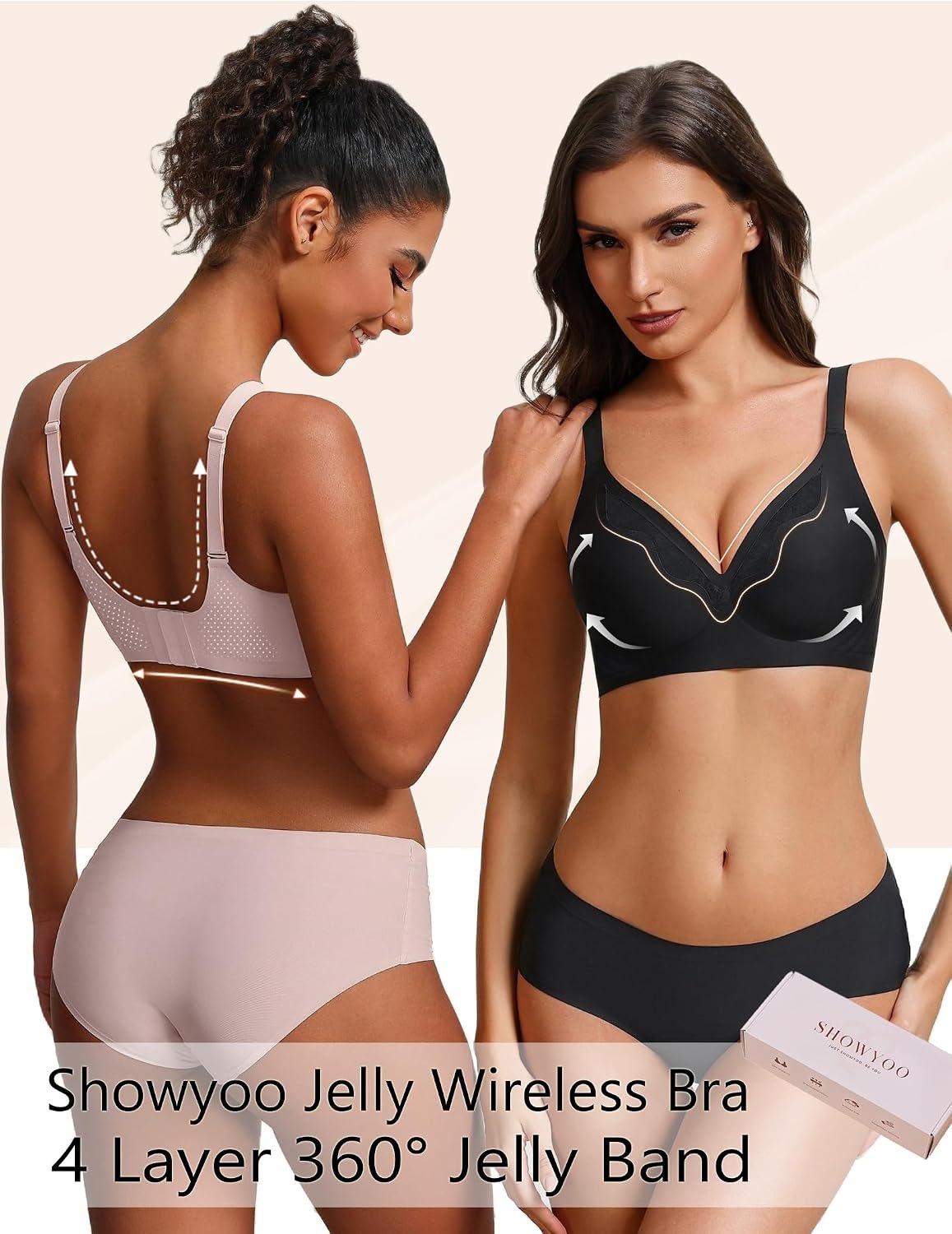 Jelly Bras for Women No Underwire Seamless Bralette Full Coverage T-Shirt Bra with Lace Detail