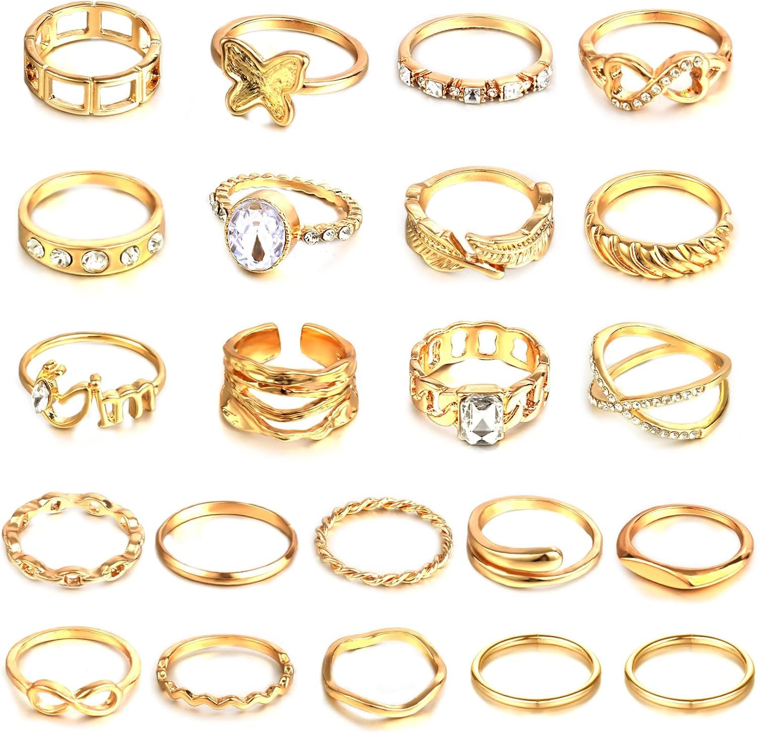 CHICUTIE Gold Knuckle Rings Set For Women Stackable Joint Finger Midi Rings Dainty Cubic Crystal Zirconia Hollow Twist Cute Pack Jewelry Gift