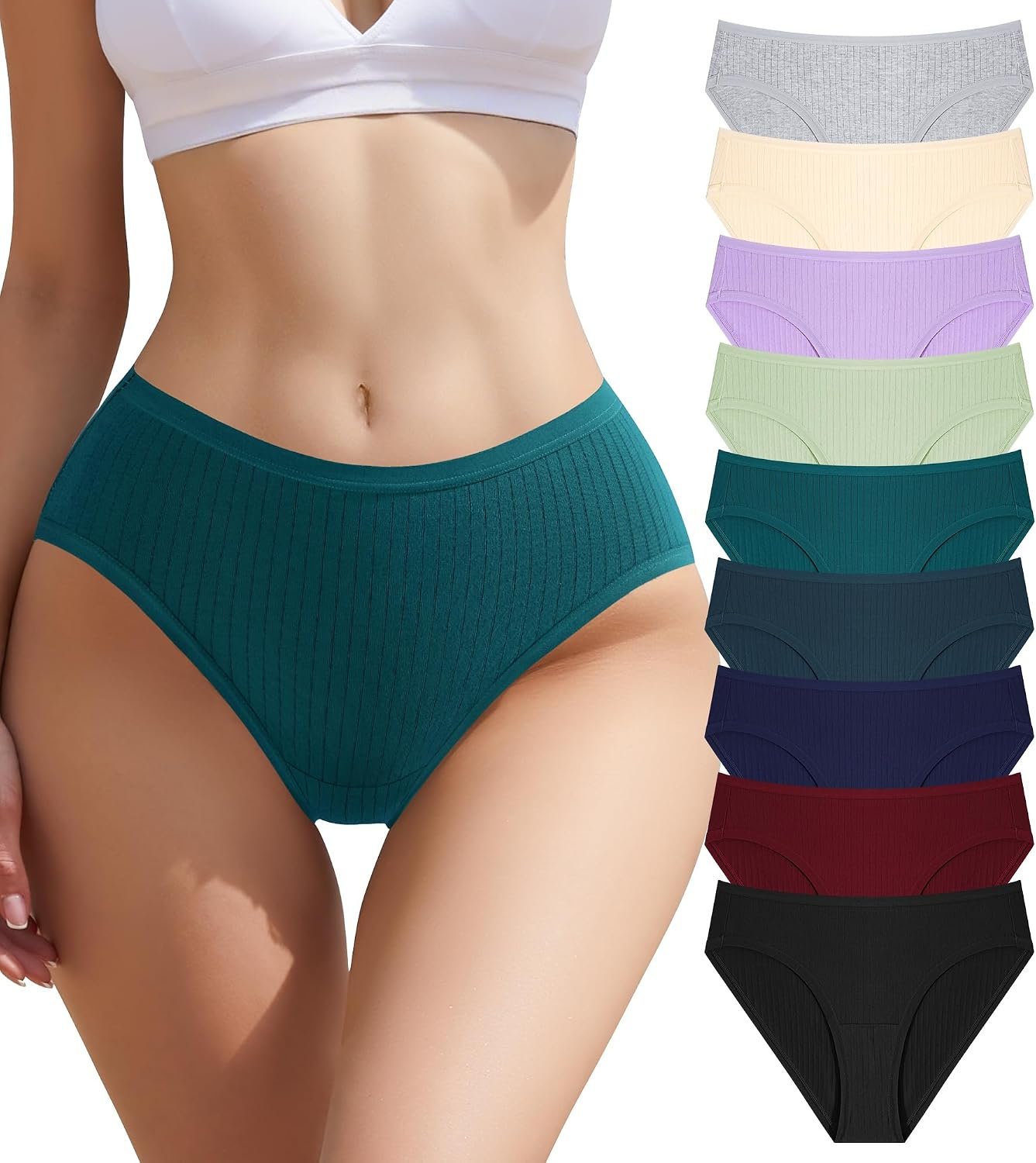 9 Pack Womens Underwear Cotton High Leg Brief Underwear for Women Pack High Waisted Briefs Soft Breathable Panties