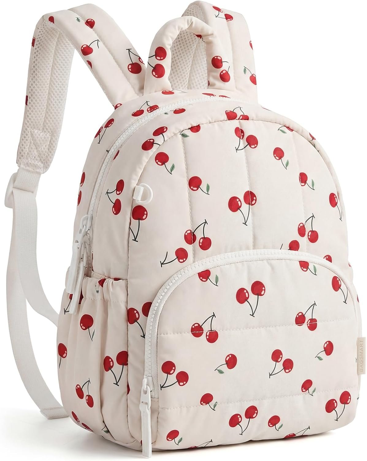 BAGSMART Mini Backpack for Women, Lightweight Puffer Small Backpack Purse, Quilted Casual Travel Daypack, Cute Water-Resistant Bookbag for Daily, Cherry
