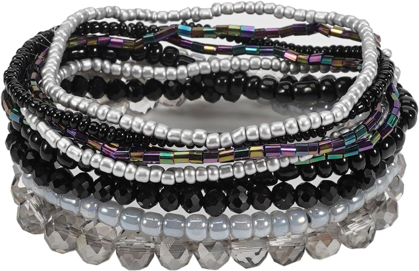 Boho Colorful Stackable Crystal Glass Beads Stretch Bracelets Multilayered Bracelets for Women Bohemian Jewelry