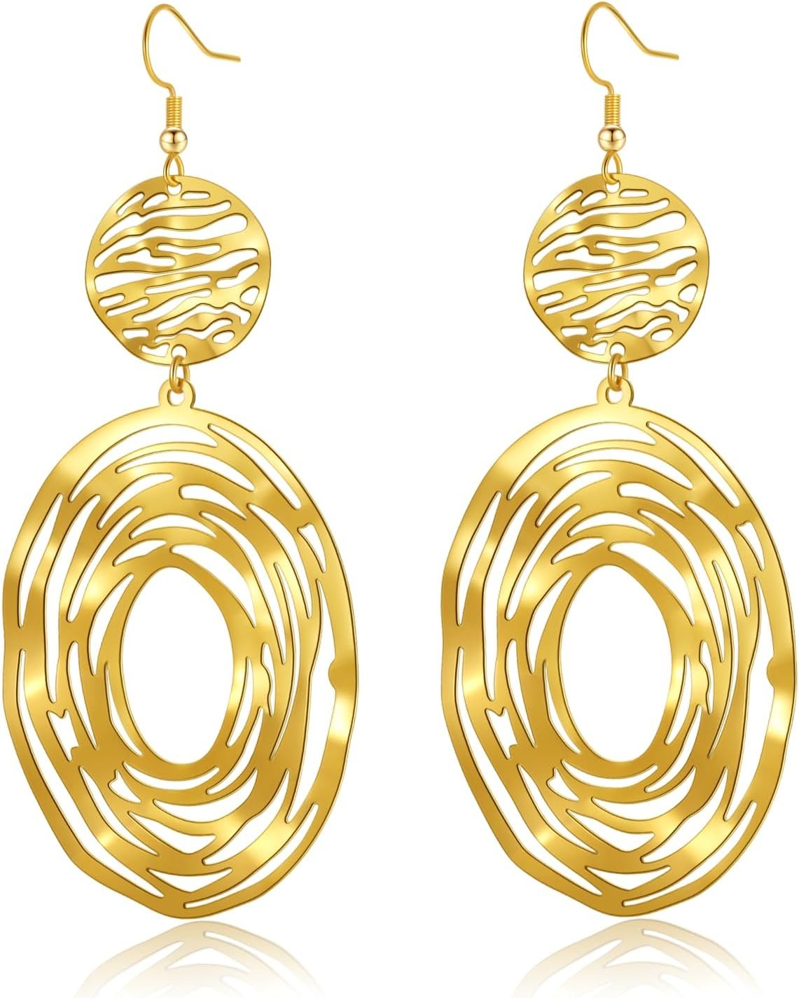 Large Gold Earrings, Big Earrings for Women, Long Dangling Bohemian Earrings, Gold Drop Earrings, Handmade Trendy Geometric Fish Hook Statement Earrings