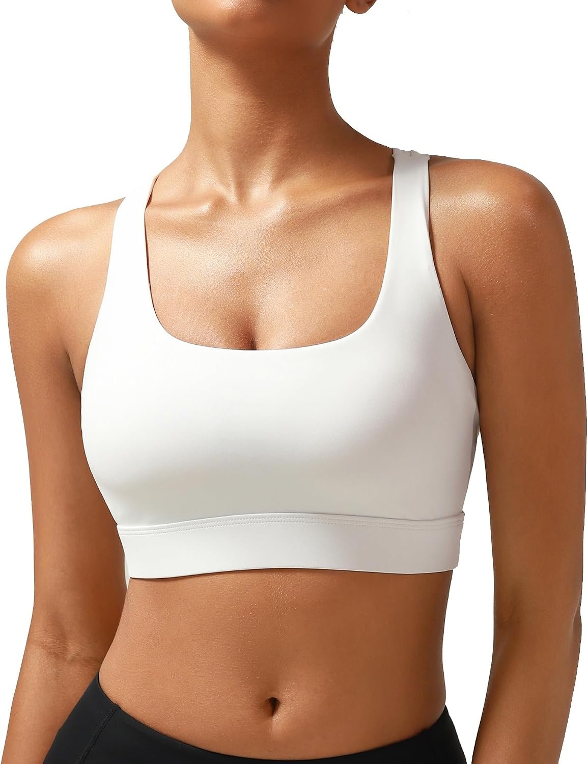 RUNNING GIRL High Impact Sports Bras for Women – Scoop Neck Strappy Sports Bra High Support Moulded Cup Workout Bra