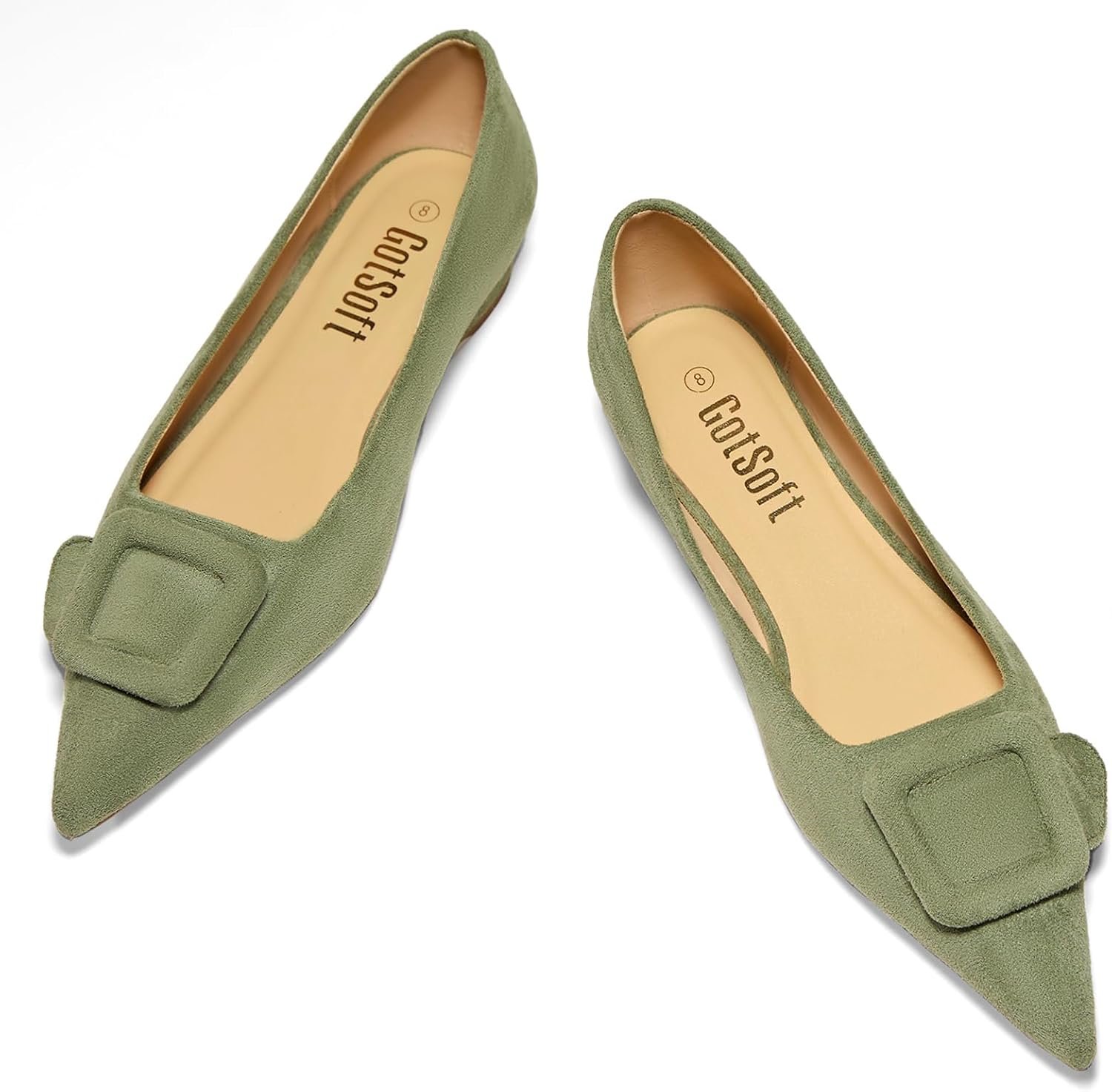 Lambskin Insole Women’s Square Buckle Flats Pointed Toe Slip on Flat Comfortable Dress Shoes