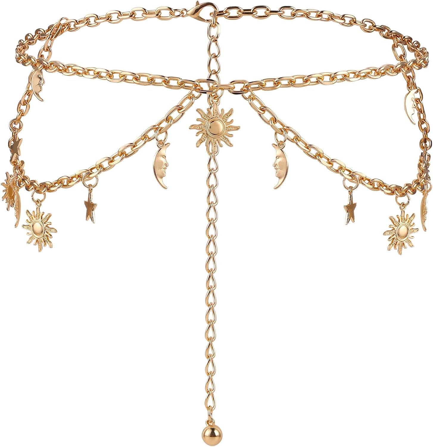 Amaxiu Double Layer Women’s Metal Chain Belt, Adjustable Waist Link Belt Skinny Waistband Chain Decor for Dresses Jeans