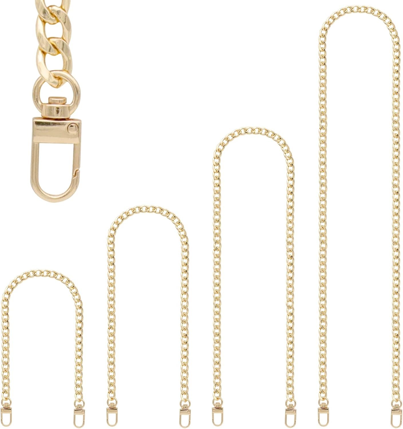 RAPUDA 4 Pieces Different Sizes Iron Replacement Flat Chains Iron, Metal Chain Strap for DIY Purse Handbag Shoulder Crossbody Bag Clutch (15.4 Inch, 23.6 Inch, 31. 4 Inch, 47.2 Inch) Gold
