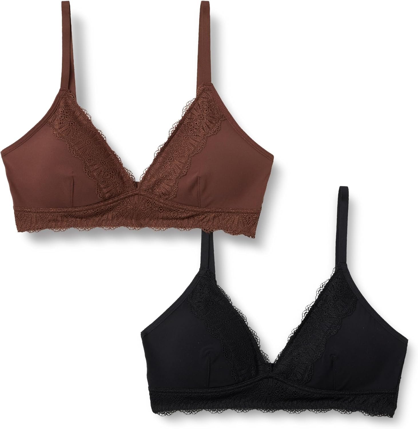 Amazon Essentials Women’s Peached Microfibre with Lace Trim Lined V Neck Bralette