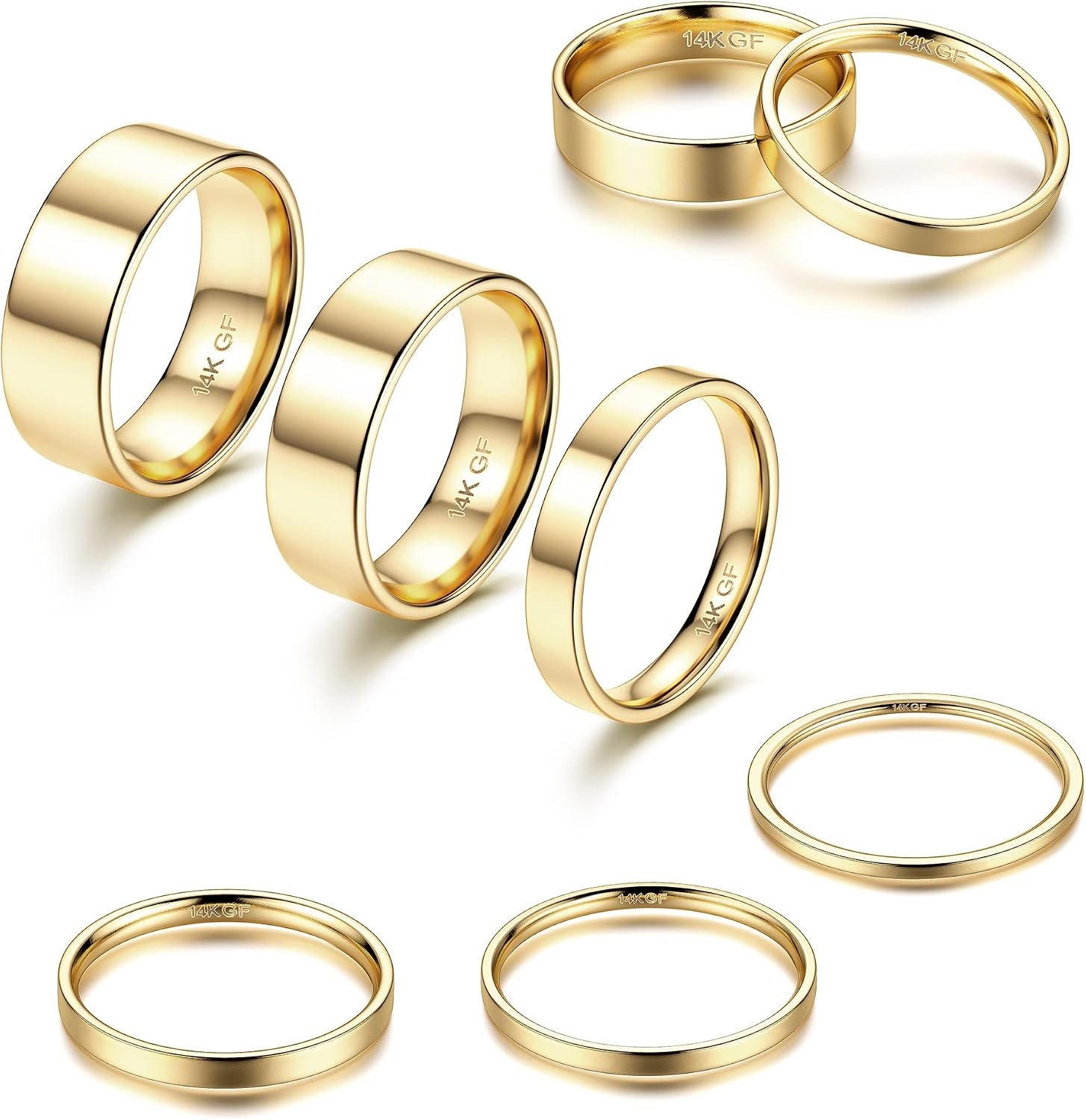 ADRAMATA 1-8mm 14K Gold Plated Rings Stacking Rings for Women Stackable Rings Thin Band Rings Plain Pinky Thumb Finger Rings Trendy Mid Statement Rings Comfort Knuckle Rings Set