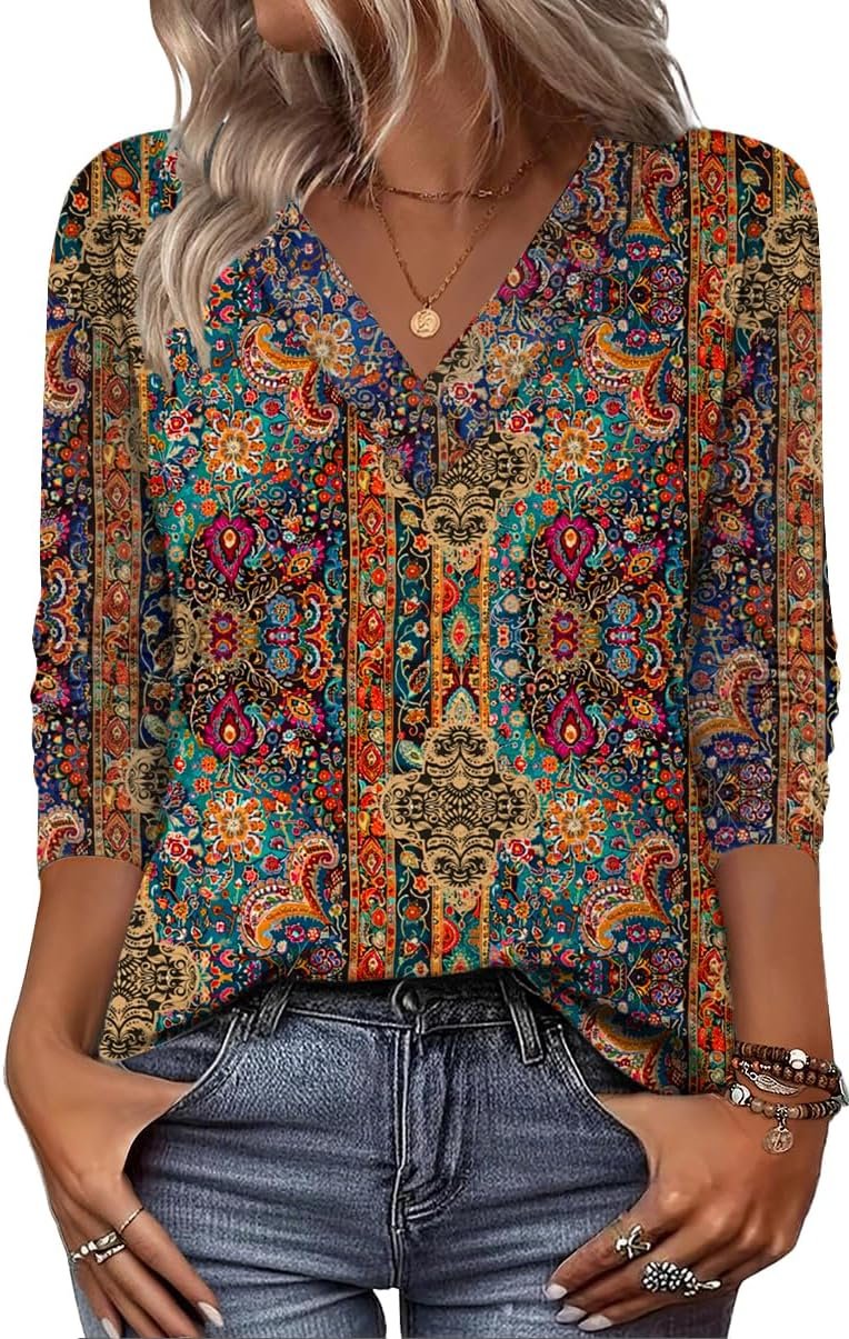 Zeagoo Women Long Sleeve Tops Dressy Casual V Neck Tshirts Basics Tee Spring Summer Trendy Clothes S-2XL