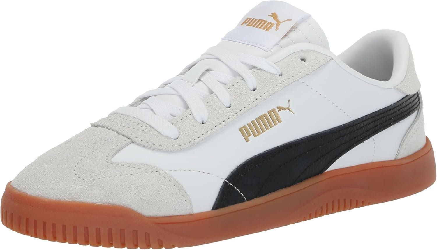 PUMA Women’s Club 5v5 Suede Sneakers, Puma White-Puma Black-Feather Gray, 7.5