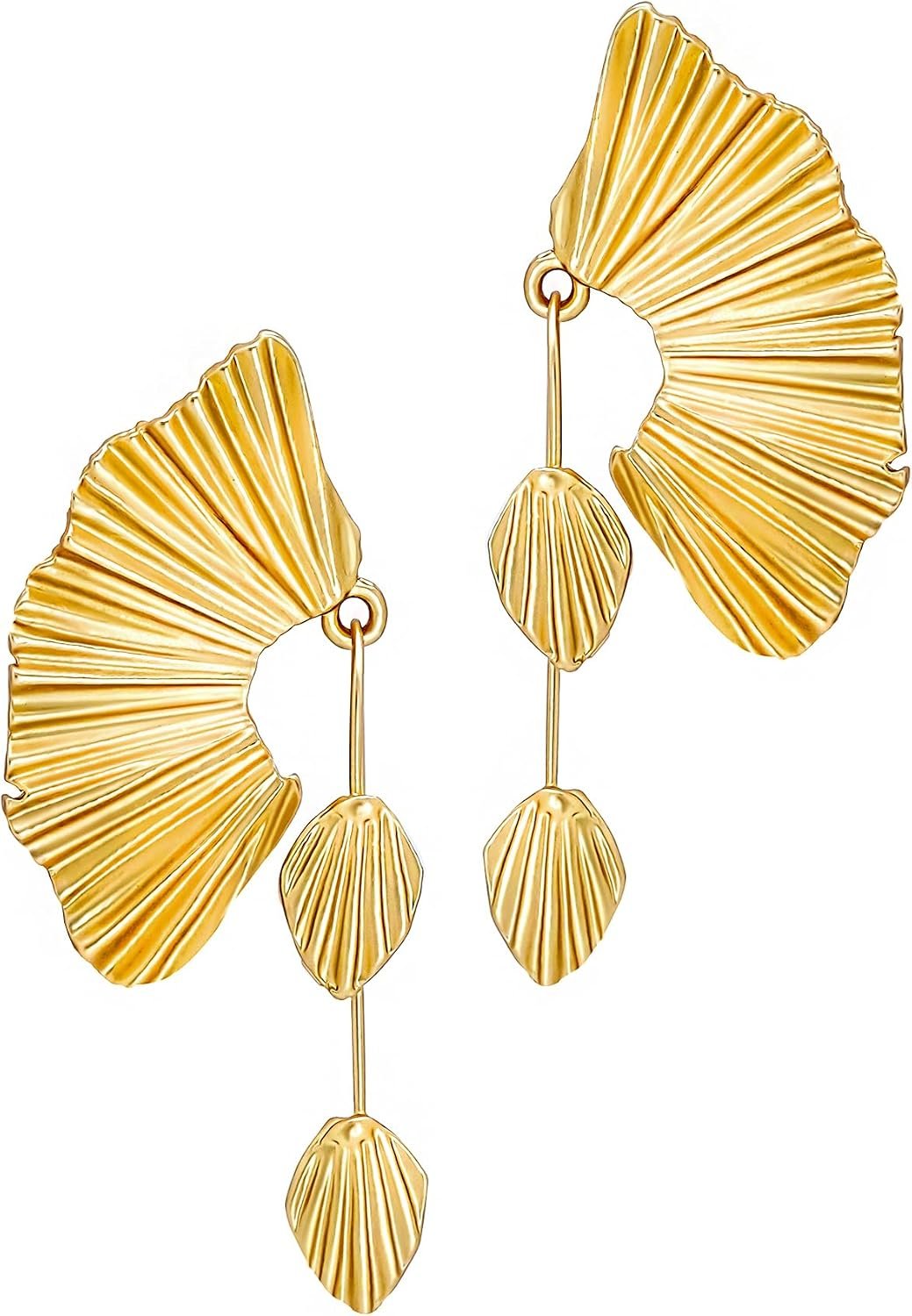 18K Gold Statement Earrings for Women by SNGIA, Chunky Dangle Leaf Fan Shape Flower Earrings, Vintage Boho Accessories by SNGIA, 18K Gold Plated Trendy Fashion Jewelry Gifts