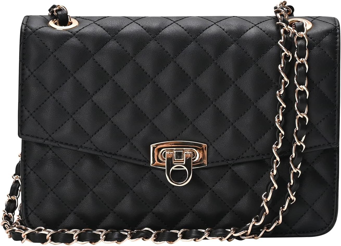 GM LIKKIE Quilted Shoulder Bag for Women, Medium Flap Crossbody Handbag with Chain Strap, Soft Vegan Leather Clutch Purse