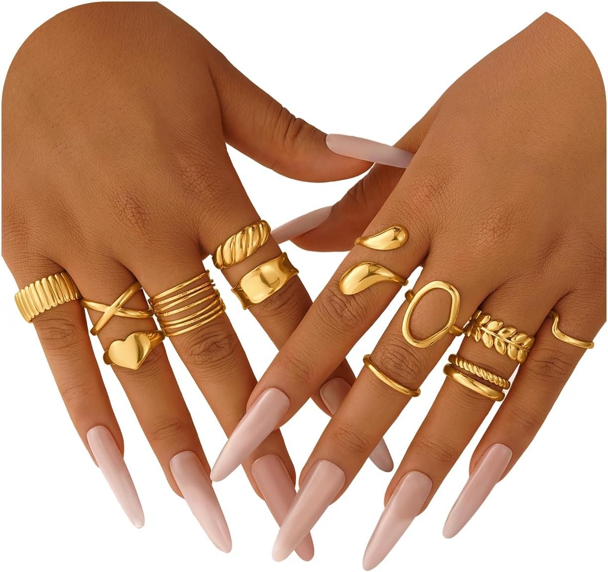 Yoosteel 12 PCS Hypoallergenic Chunky Gold Rings for Women Non Tarnish – 14K Gold Plated Stackable Open Rings for Women Dainty Gold Thick Finger Ring Set Trendy Jewelry Gift