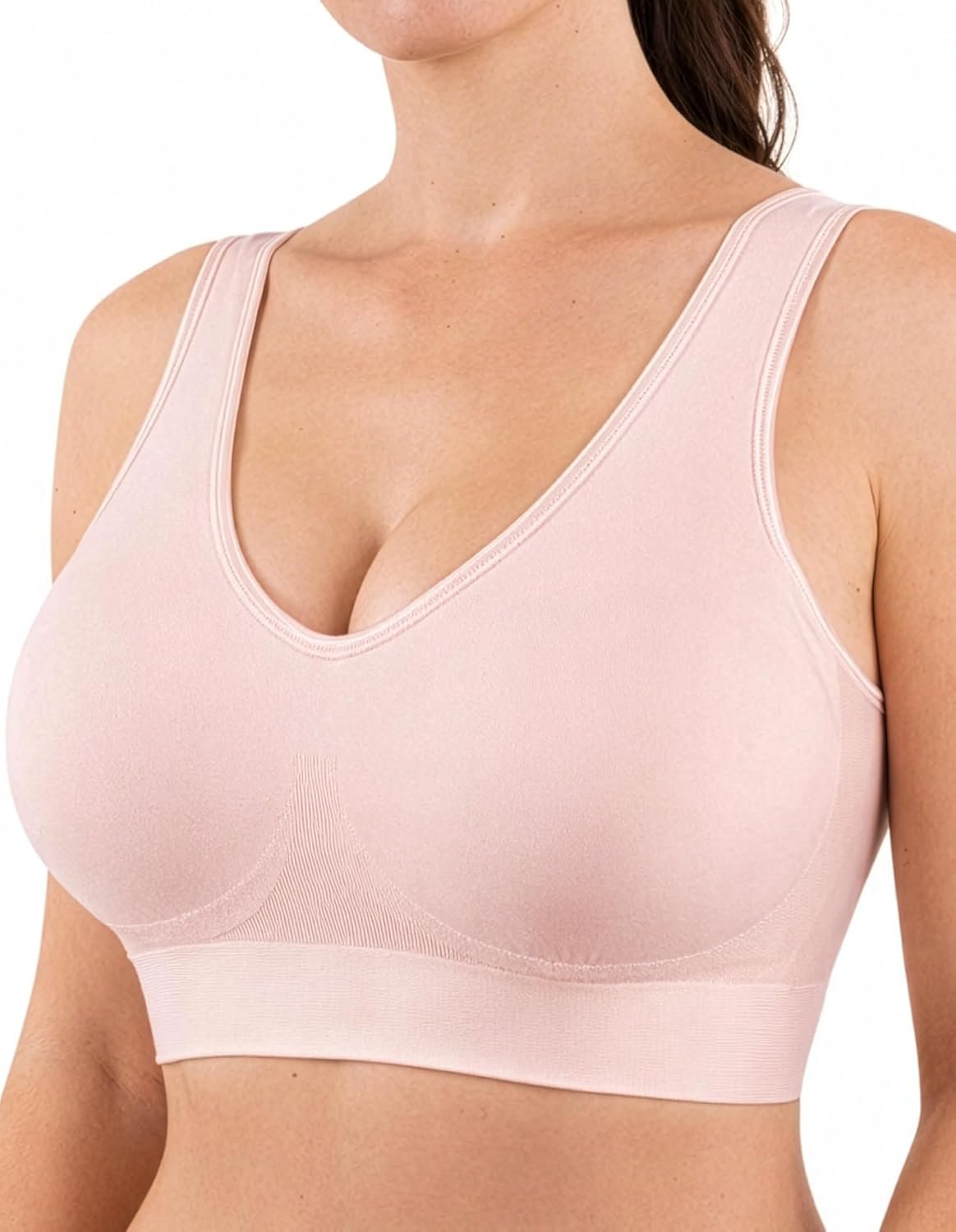 Wireless Comfort Bra for Women, No Underwire, Seamless Full Coverage Everyday Bra with Non-Removable Sewn-in Pads