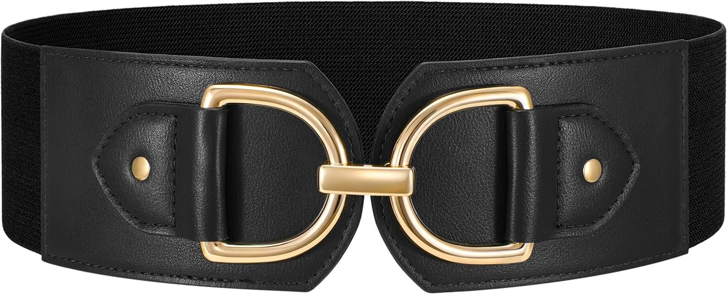 WERFORU Women Elastic Wide Waist Belts for Dresses Fashion Wide Stretchy Belts for Women Big Gold Buckle Thick Dress Belt