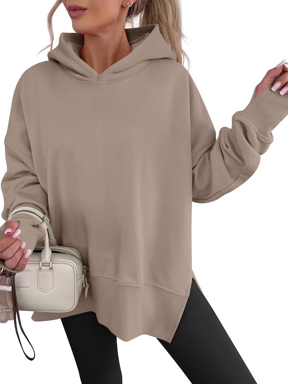 ANRABESS Womens Oversized Hoodies Long Sleeve Fleece Side Slit Hooded Sweatshirts Pullover 2026 Fall Outfits Y2K Clothes