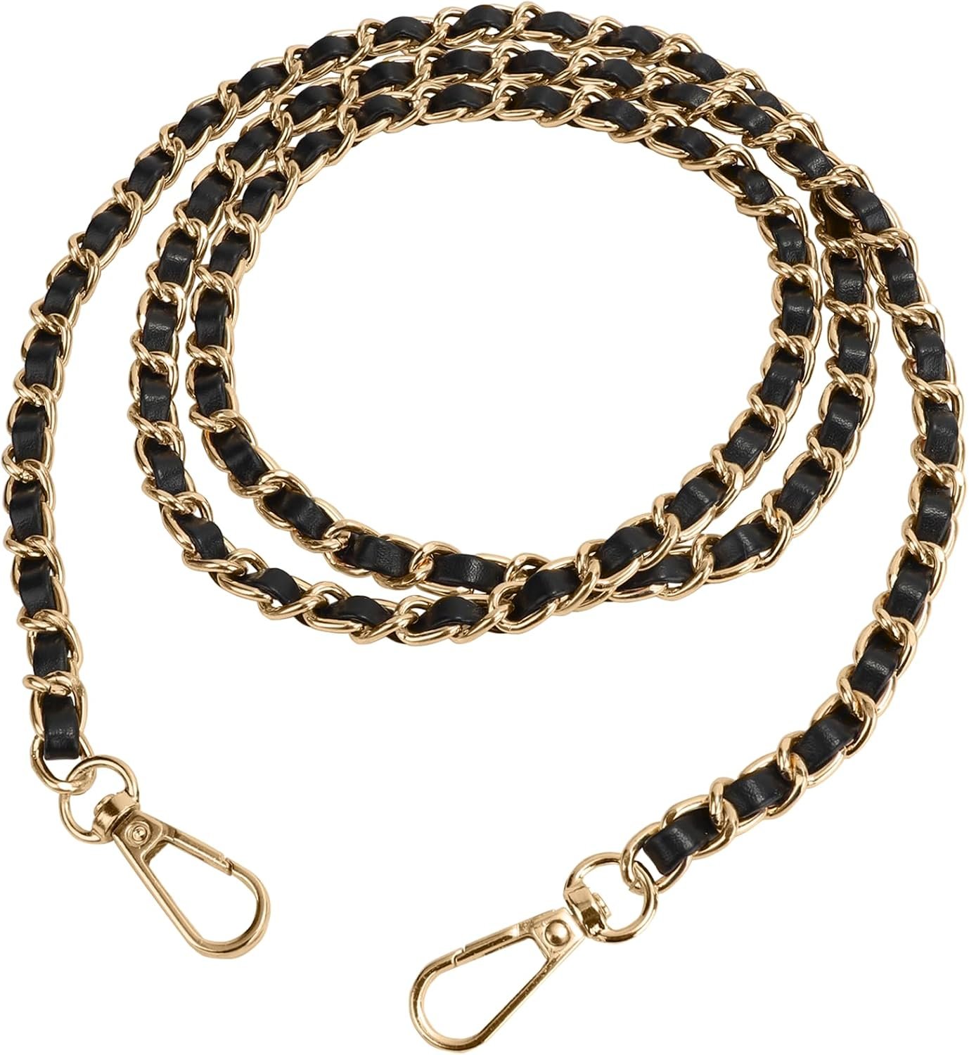 U+U Metal Chain Strap, 47″ Purse Straps Replacement, DIY Purse Chain Accessories, Crossbody Bag and Handbag Strap with Metal Buckles (Black & Gold)