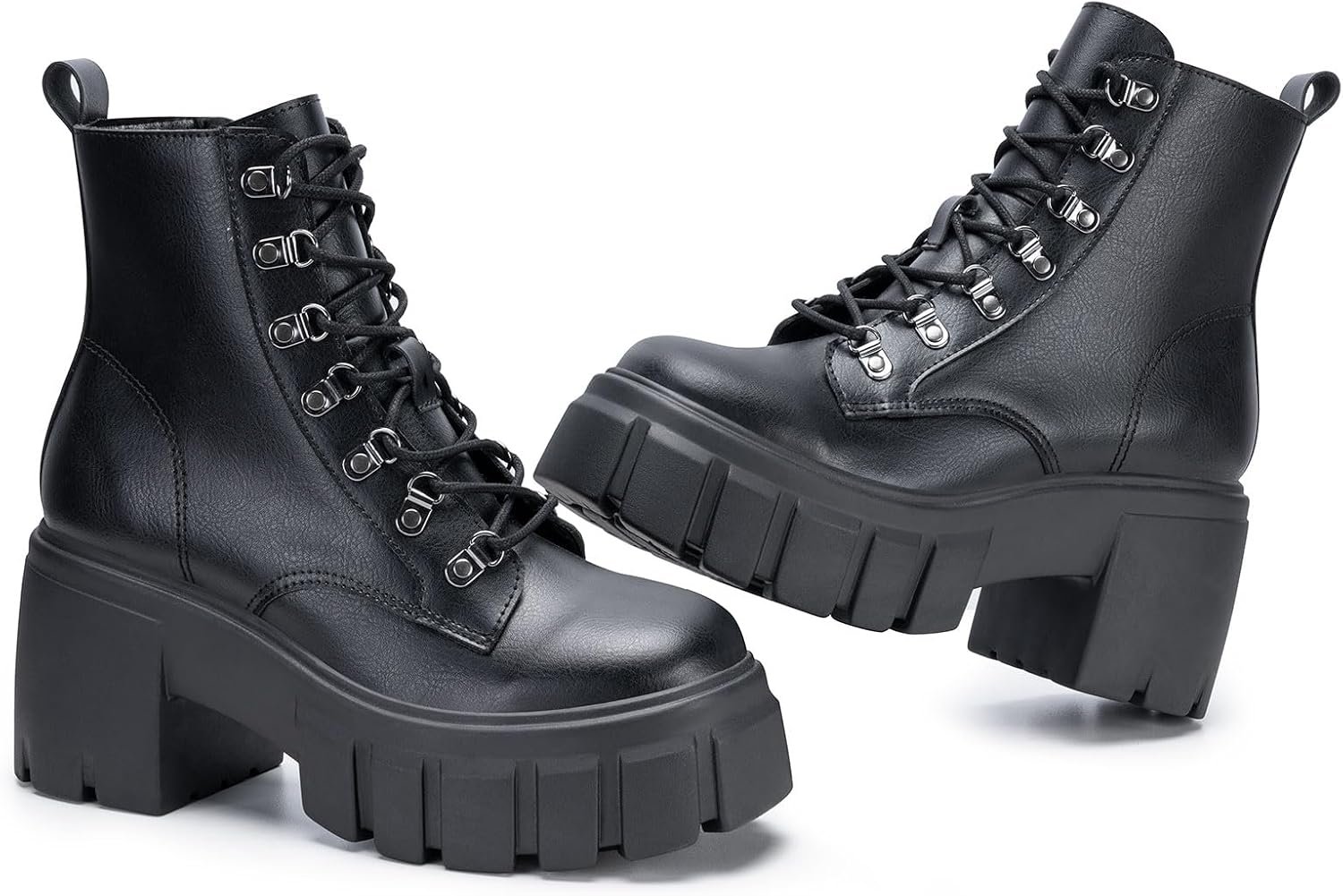 FITORY Women’s Combat Boots Lightweight Lace up Side Zipper Ankle Botas High Heel Chunky Platform Lug Sole Booties 2026 Size 6-11