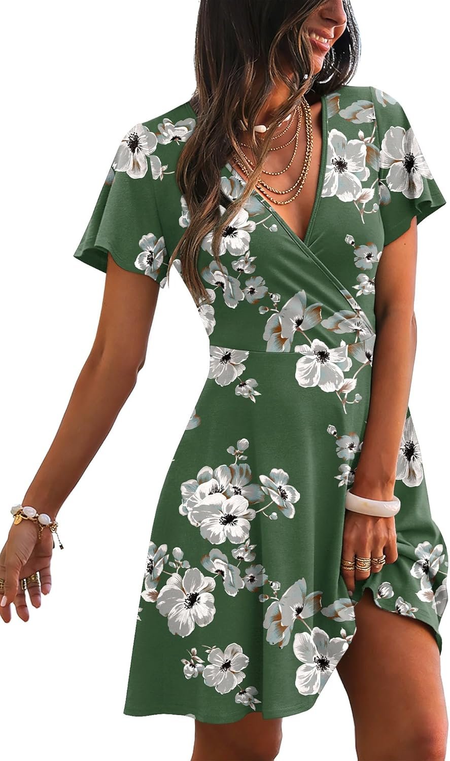 RUMIA Womens Casual Dresses Wrap V Neck Dress A-Line Ruffle Sleeve Summer Sundress Fashion 2026