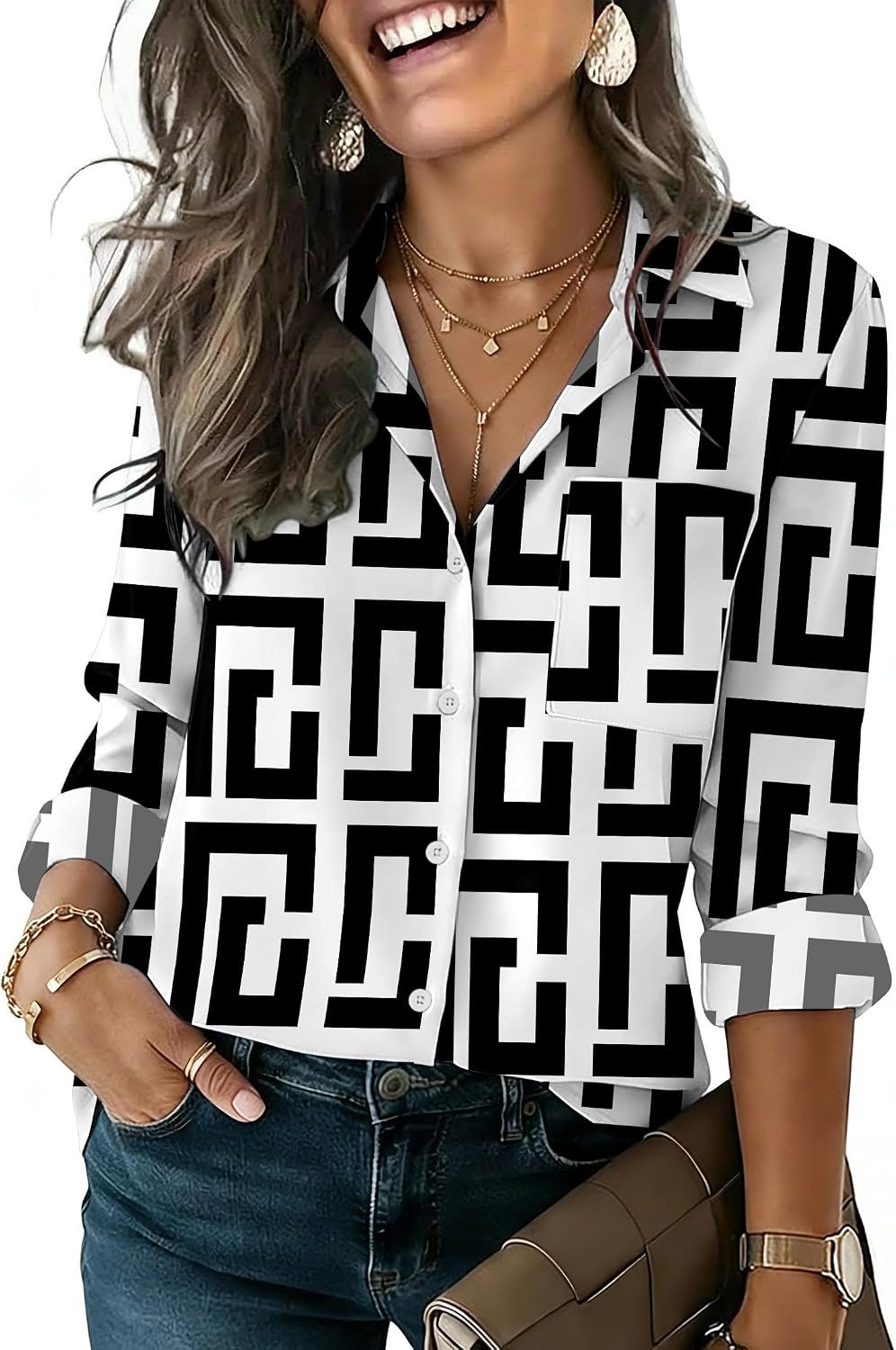 HOTOUCH Button Down Shirts for Women Long Sleeve Blouse Dressy Casual Business Work Tops with Pocket
