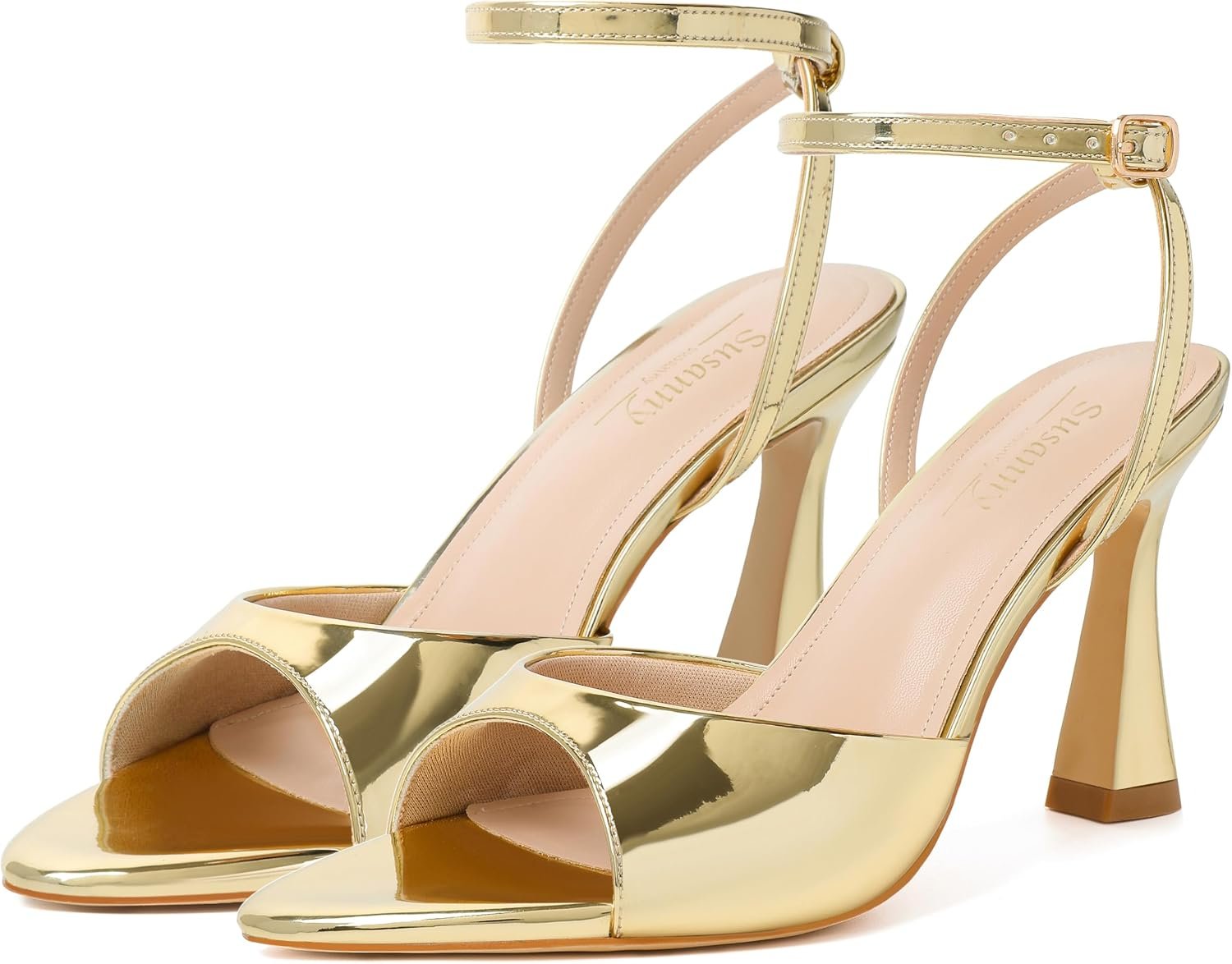 Susanny High Heels for Women Pointed Open Toe Strappy Chunky Block Heels Ankle Strap Stiletto Kitten Heeled Sandals Wedding Bridal Party Prom Sexy Dress Shoes