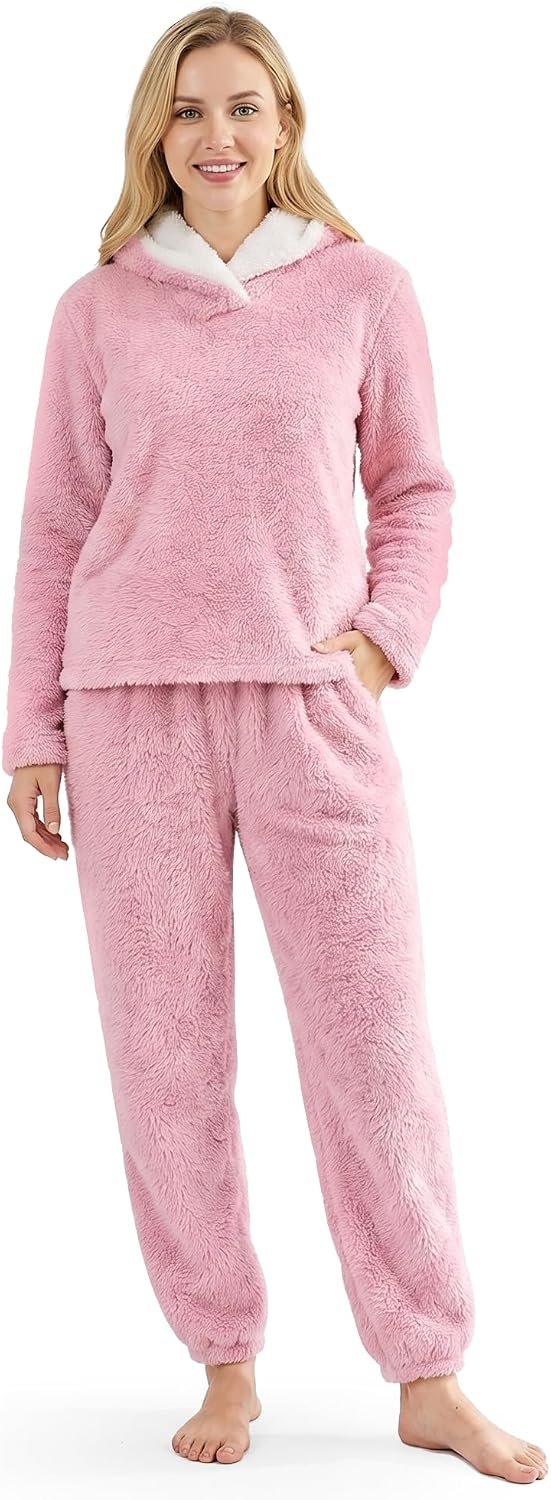 PJGGZ Fluffy Womens Pajama Sets, Pjs with Pants Winter Fuzzy Pajamas Fleece Soft Cozy Warm Ladies Loungewear