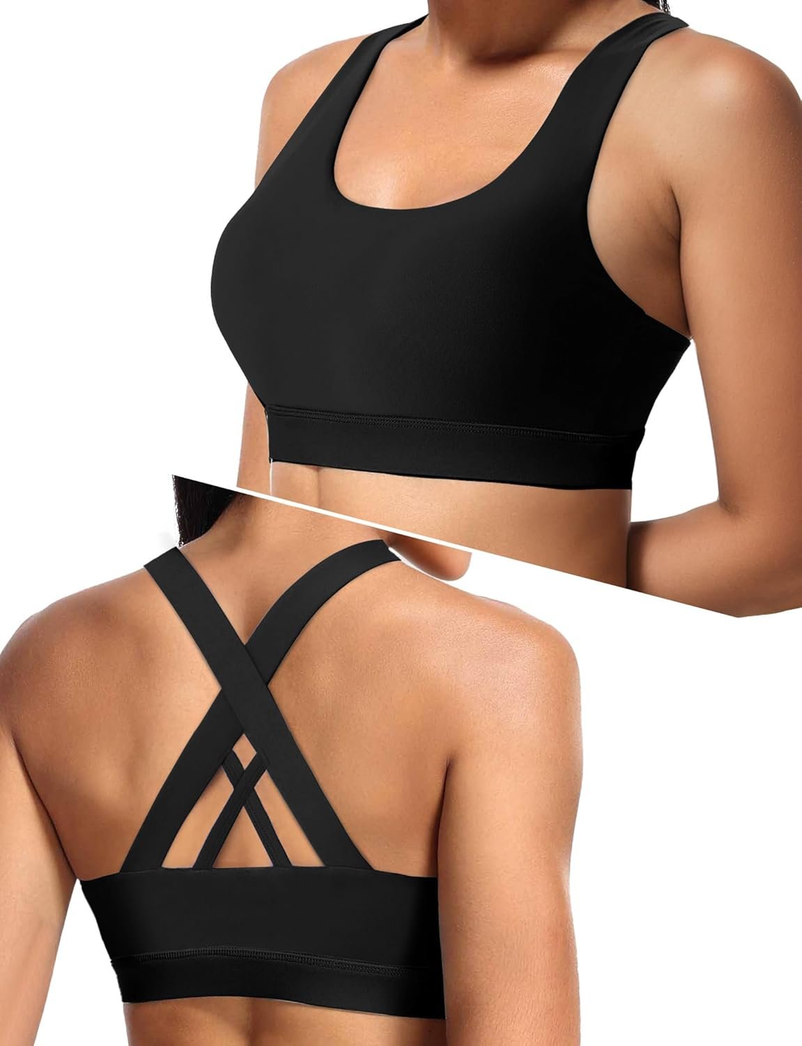 Buauty Sports Bra for Women, Criss Cross Back Medium Support Workout Bras with Removable Cups for Yoga Running Gym