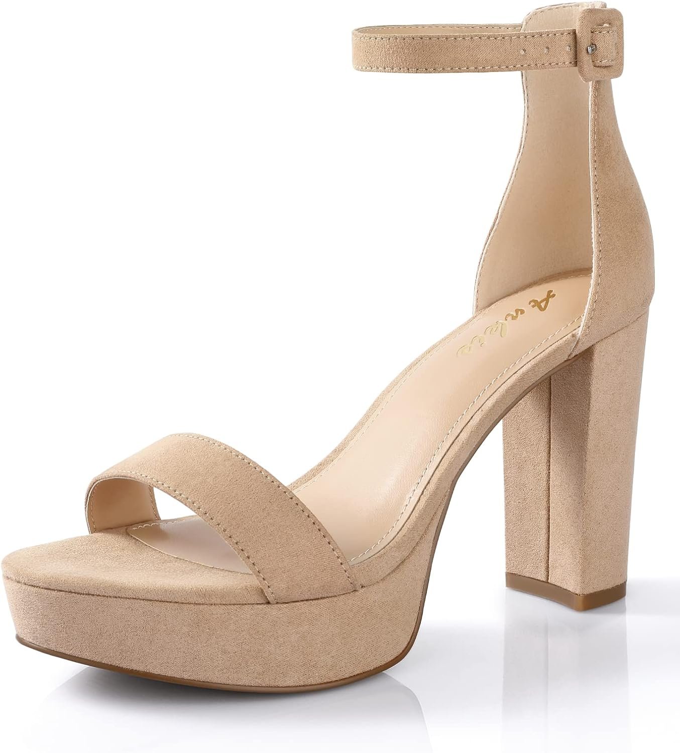 Ankis Chunky Platform Heels – 4 Inch Block Heeled Sandals for Women – Comfortable Open Toe Strappy Heels – Black, Nude, White, Silver, Gold – Summer Dress Shoes