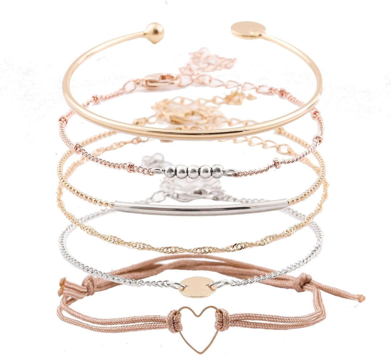 Layered Bracelet Set Assorted Beaded Bracelet Multiple Stackable Wrap Bangle Jewelry Adjustable