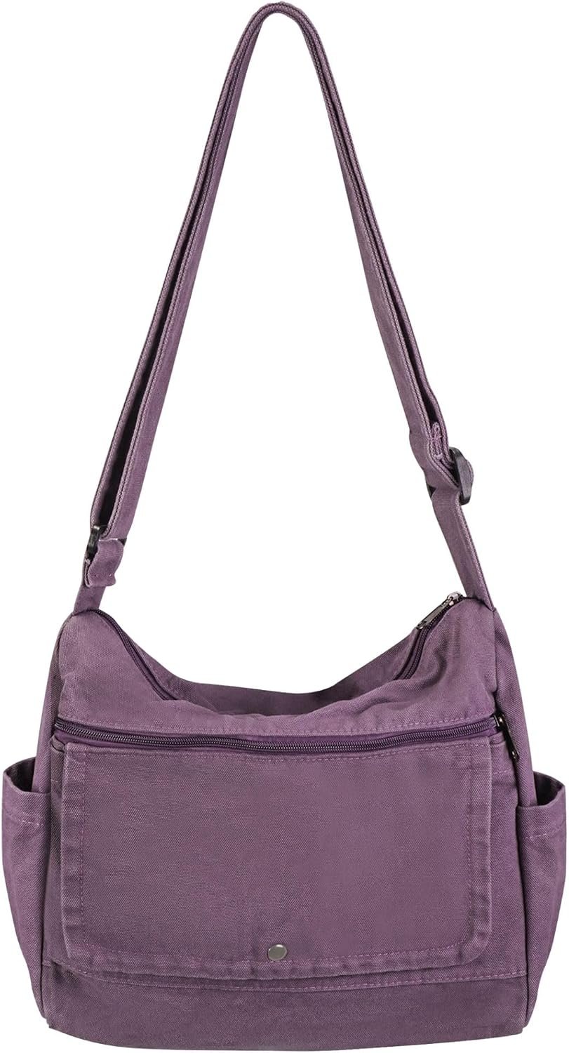 Canvas Messenger Bag for Women Men Crossbody Tote Bag with Multiple Pockets Vintage Satchel