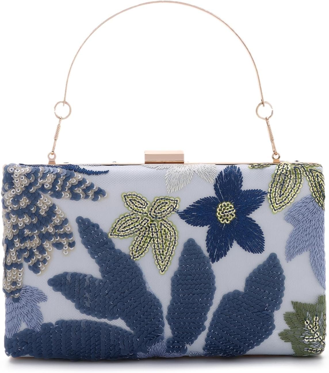 Embroidery Clutch Purses for Women Floral Sequin Evening Bag Formal Designer Handbags with Chain for Wedding, Party