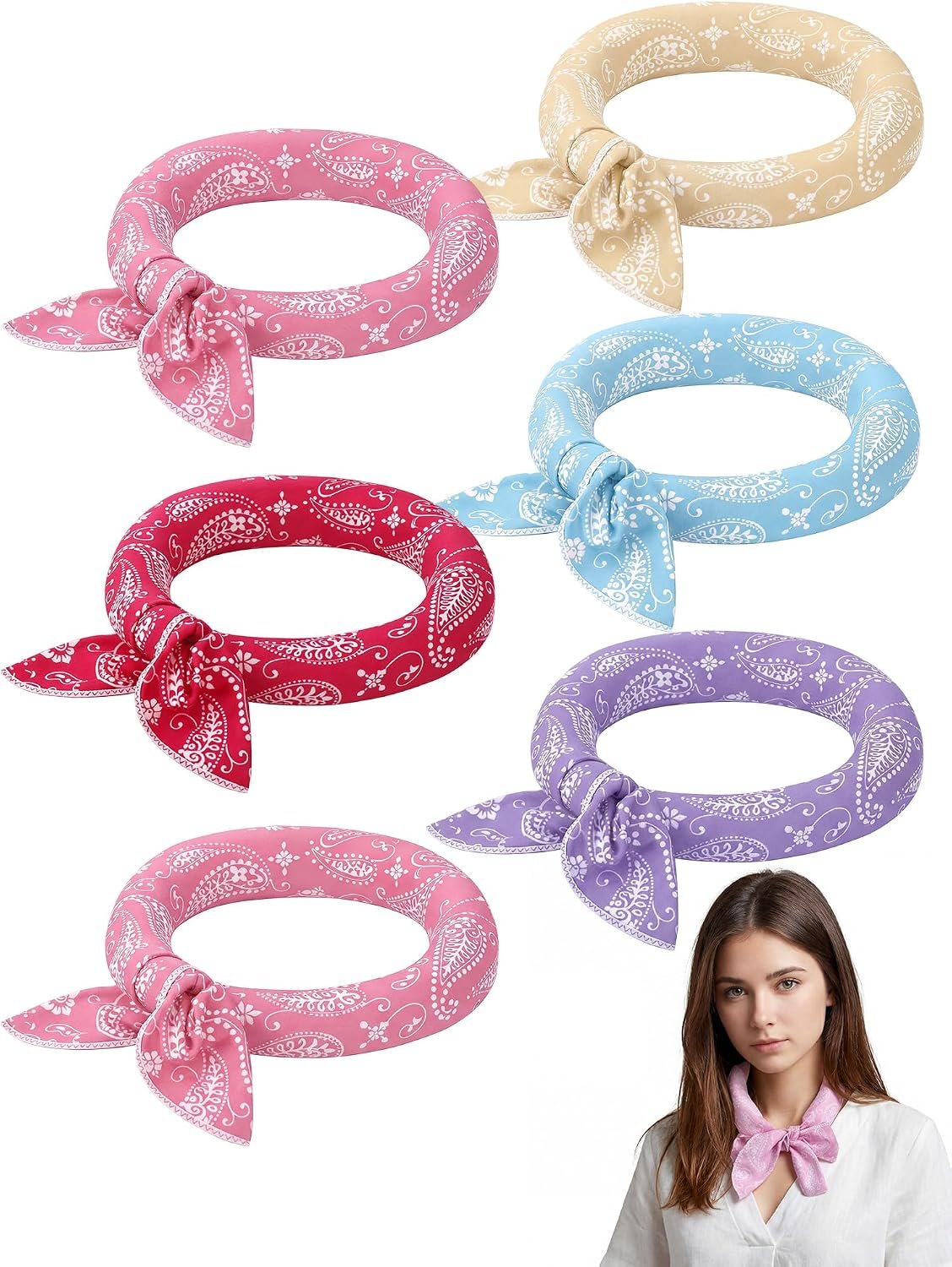 Coume 6 Pack Cooling Neck Wraps Neck Cooler Ice Bandanas Scarf for Hot Weather Summer Ultra Running Walking Riding Women Men