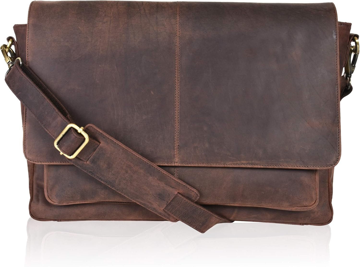 Oak Leathers Leather Messenger Bag for Men and Women – Laptop Briefcase Bag For College, Office, Adjustable Shoulder Strap