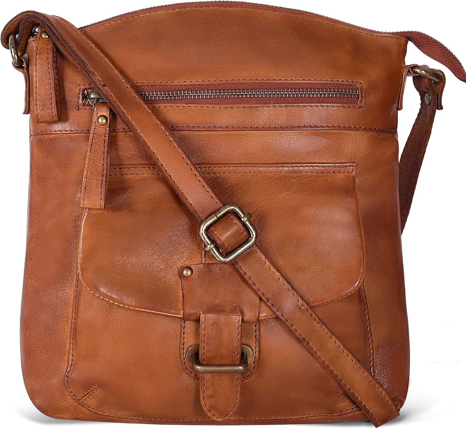 Oak Leathers Leather Crossbody Bag For Women With Adjustable Sling Strap – Medium Size Crossover Shoulder Handbag Purse