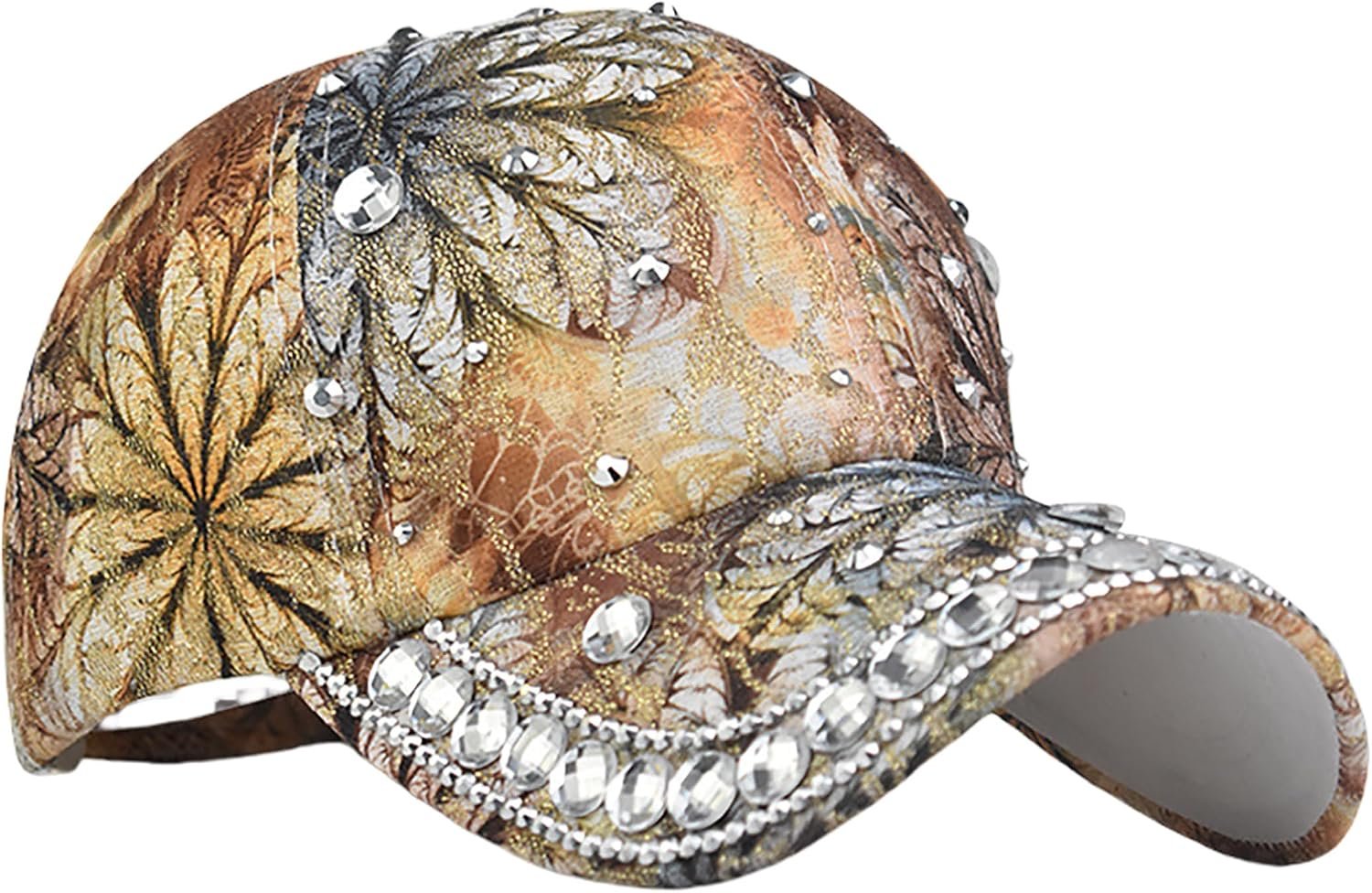 Bling Baseball Caps for Women, Rhinestone Summer Flower Baseball Hat, Adjustable Spring Fall Denim Sequin Jean Hat