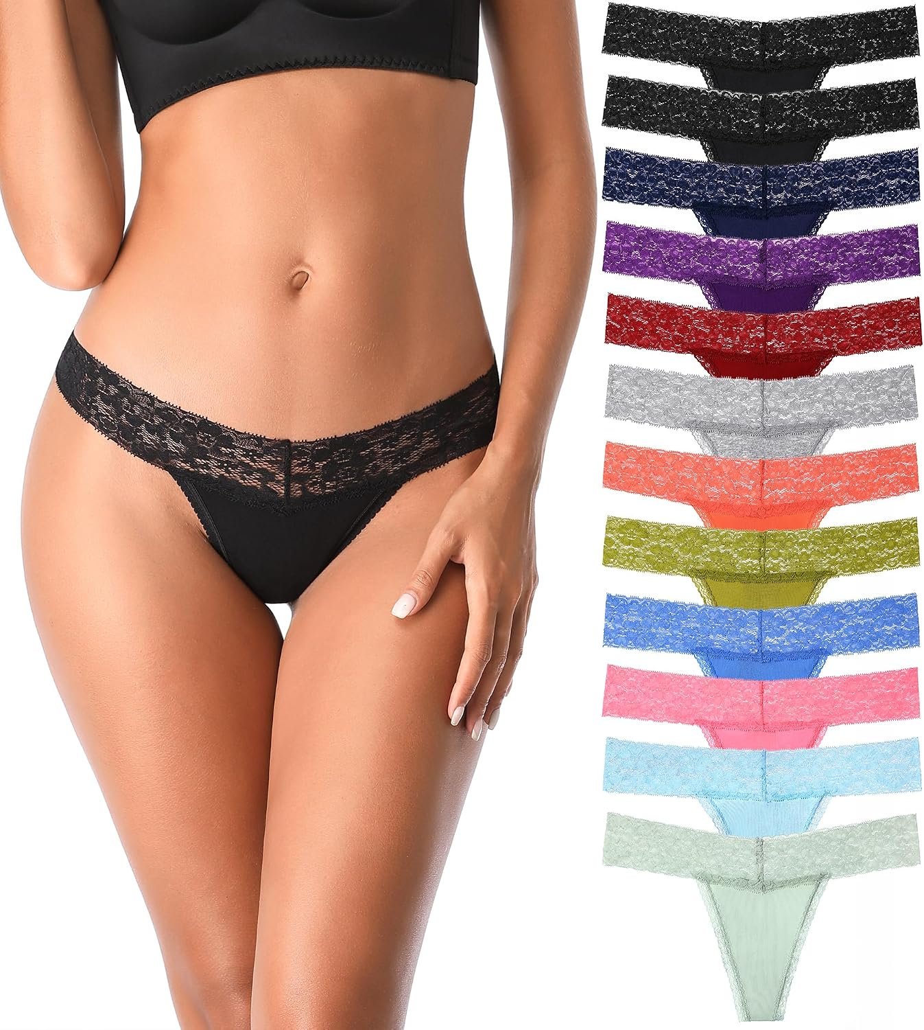 Cotton Thongs for Women, T Back Breathable Comfort See Through Panties, Seamless Lace Pack