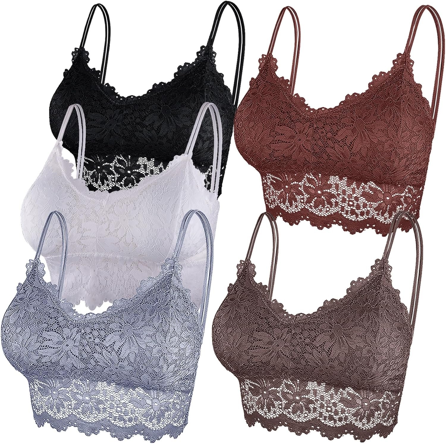 Duufin 5 Pcs Lace Bralettes for Women Bralette Padded Lace Bandeau Bra