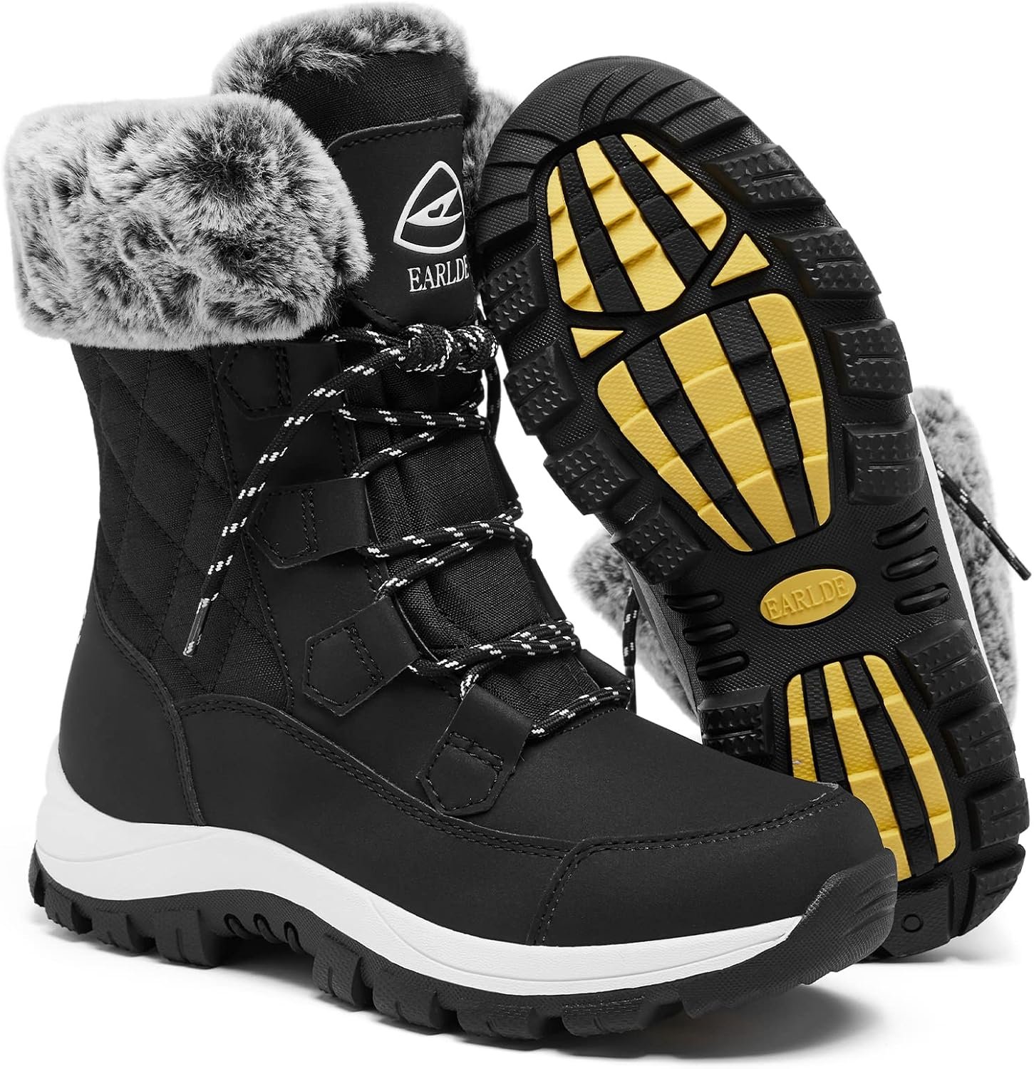 EARLDE Women’s Snow Boots Waterproof Winter Boots Mid-Calf Outdoor Lightweight Warm Faux Fur Lined with Non-slip Sole