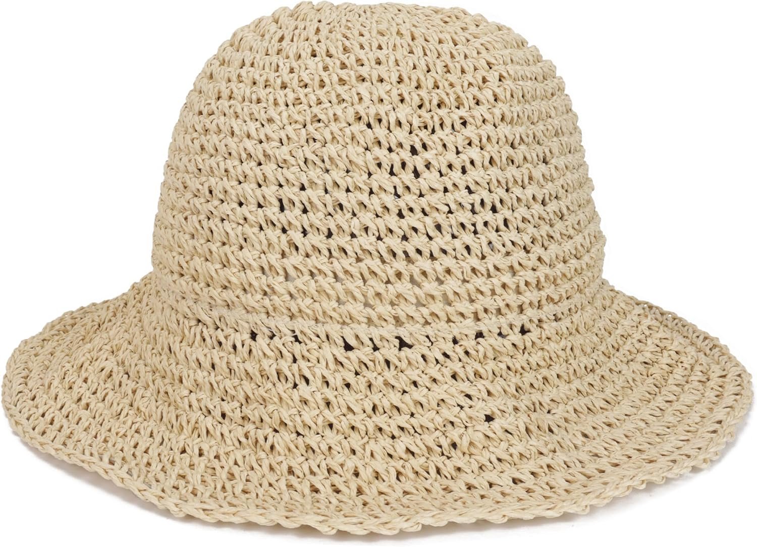 Womens Crochet Straw Sun Hat with Wide Brim – Soft Foldable Floppy Beach Hat for Summer