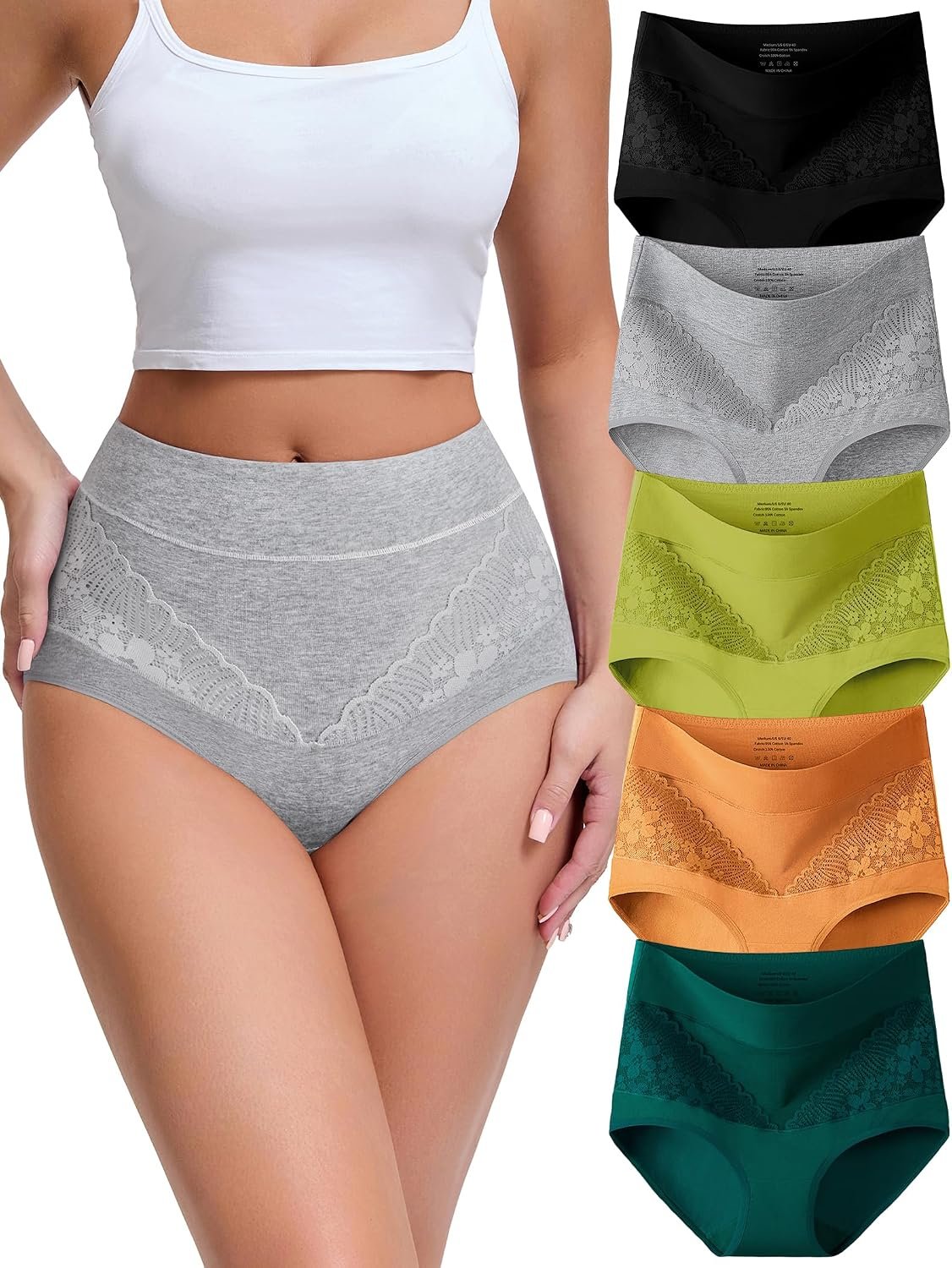MISSWHO High Waisted Cotton Women Underwear Tagless Soft Full Coverage Briefs Ladies Panties (Regular, Plus Size)