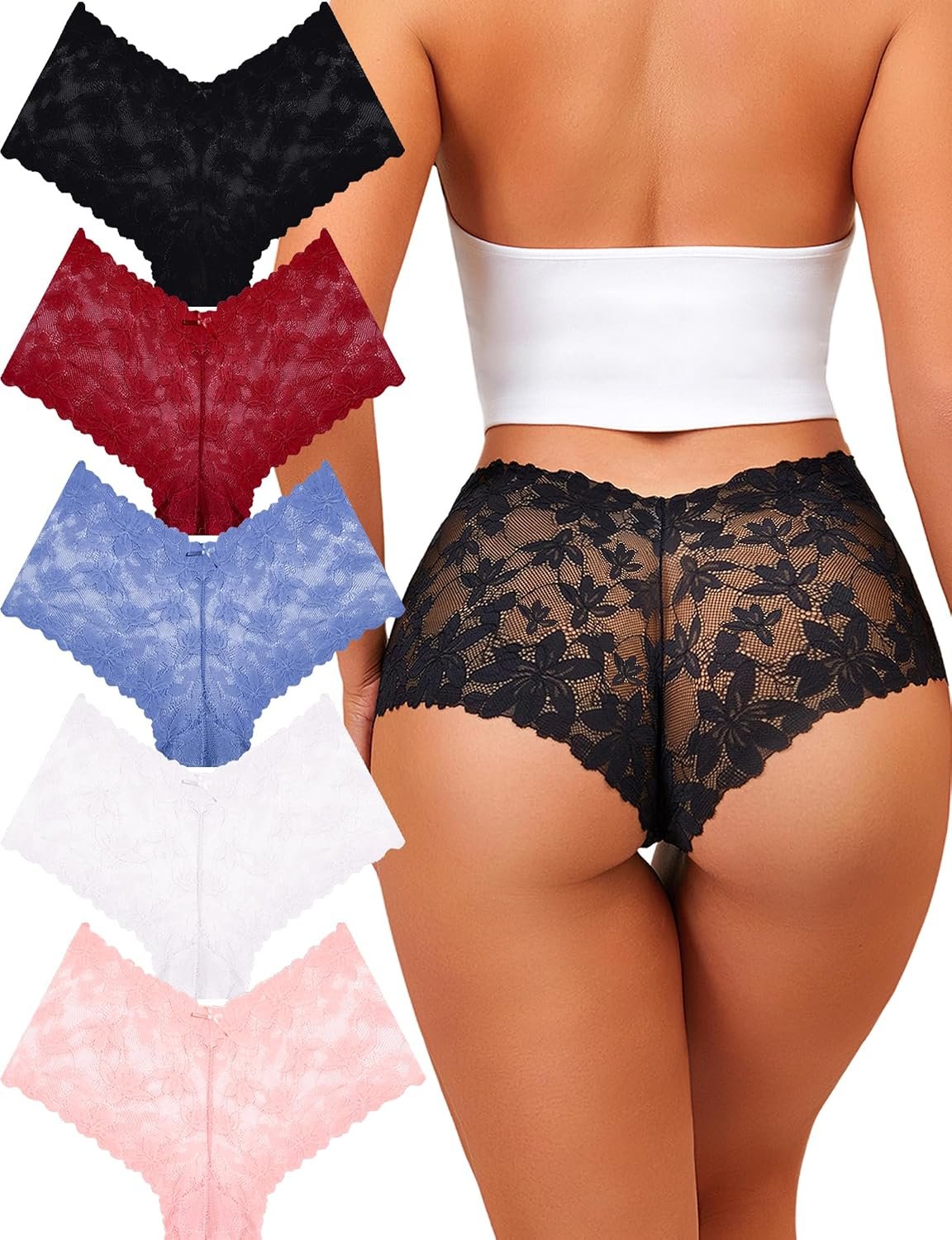 Take Talk Sexy Lace Underwear Panties Lingerie Gift for Women Wife 5 Pack Soft Cheeky Boy shorts Plus Size Underwear Women