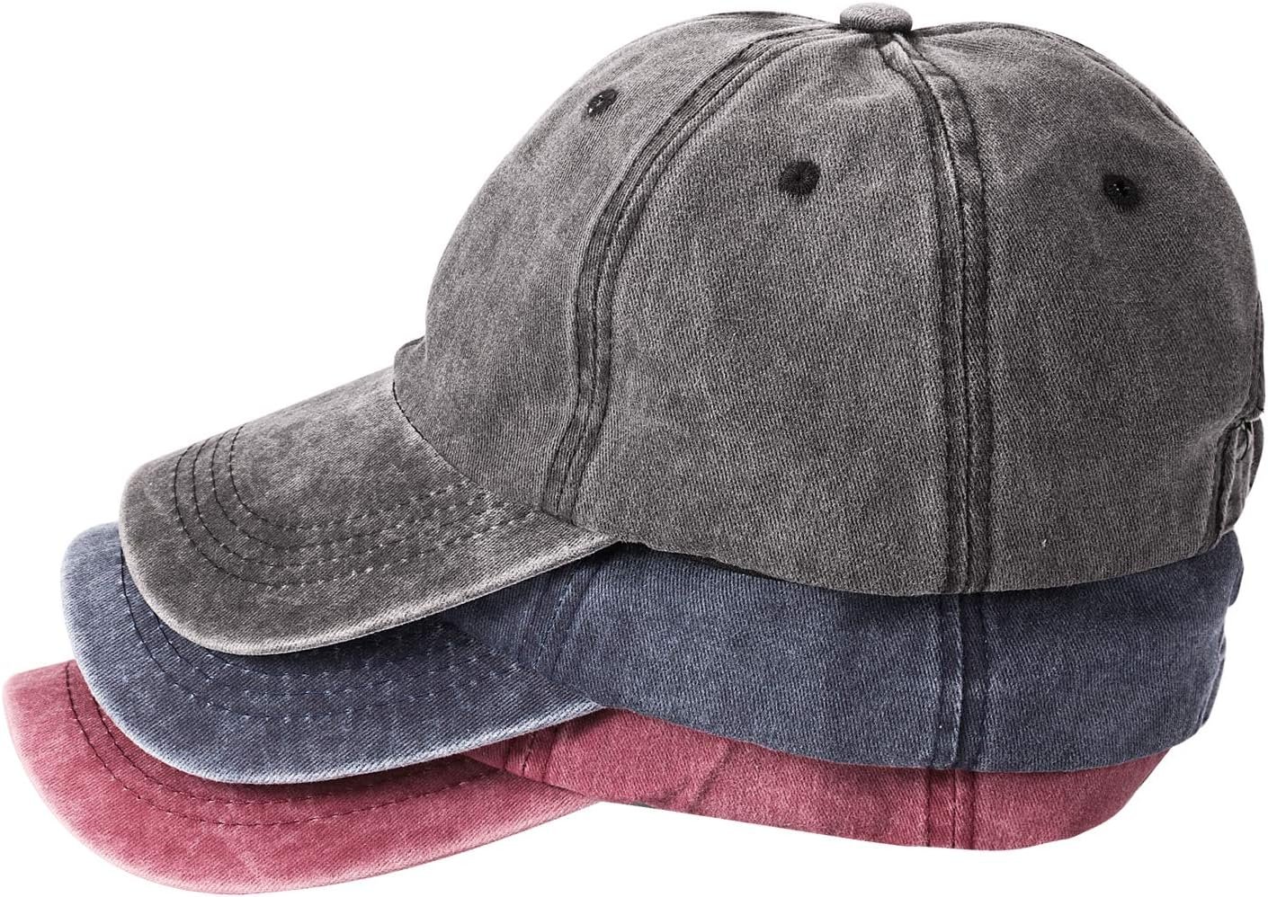 MEINICY 3 Packs Washed-Cotton Plain Baseball Cap, Vintage Adjustable Dad Hats Gift for Men/Women,Unstructured