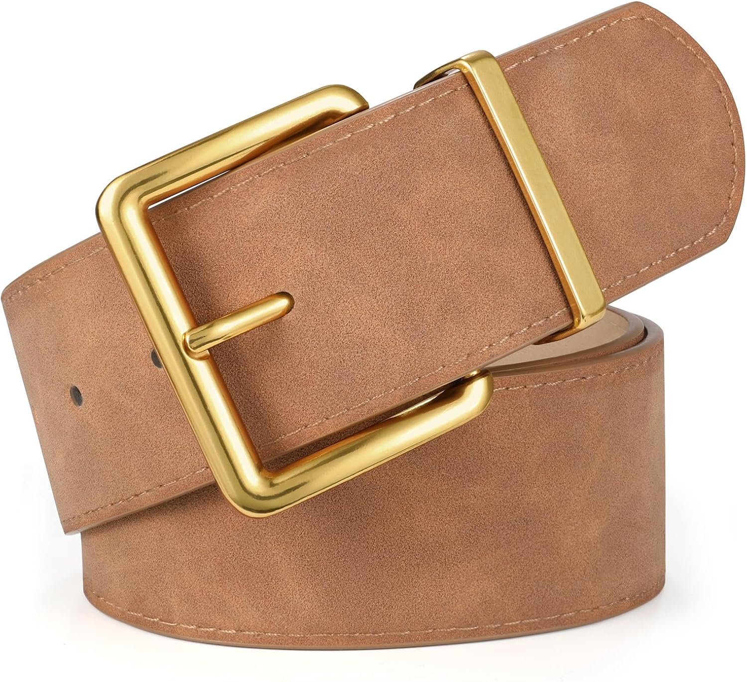 XZQTIVE Women Wide Chunky Belt for Dresses Fashion Thick Suede Belt with Gold Buckle