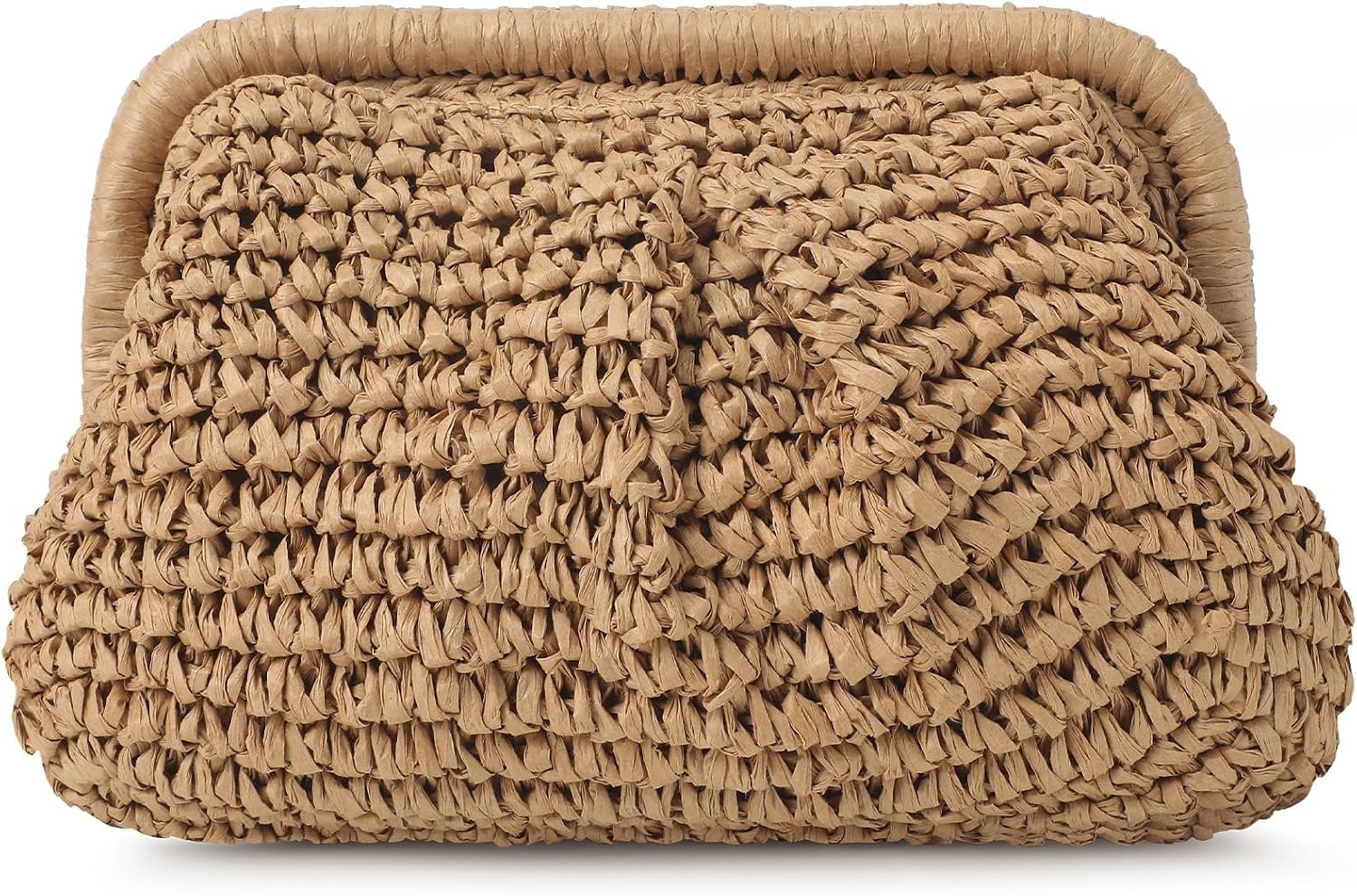 Clothirily Straw Clutch Purses for Women, Cloud Dumpling Woven Bag with Detachable Chain, Beach Crossbody Shoulder Handbag